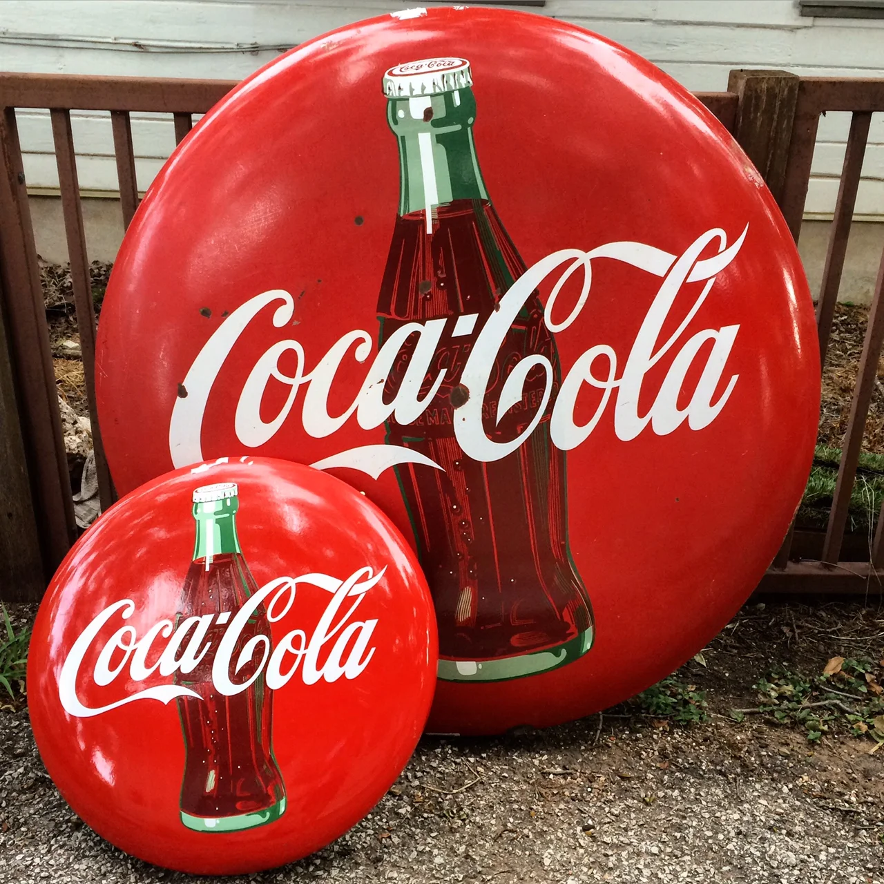 Pair of Vintage Coca-Cola Button Signs