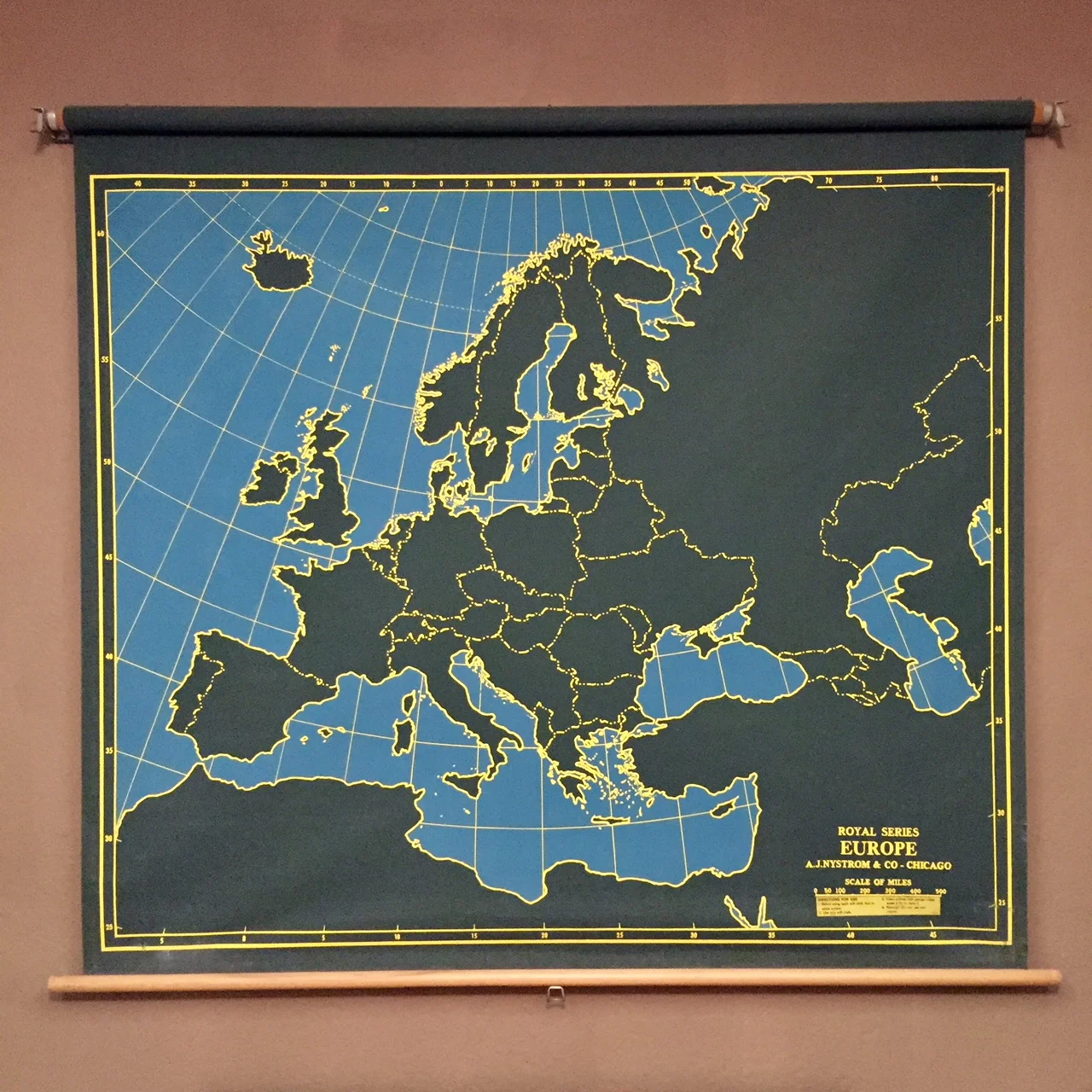 Vintage Double Sided Slated Map of Europe / Asia; Dated 1964