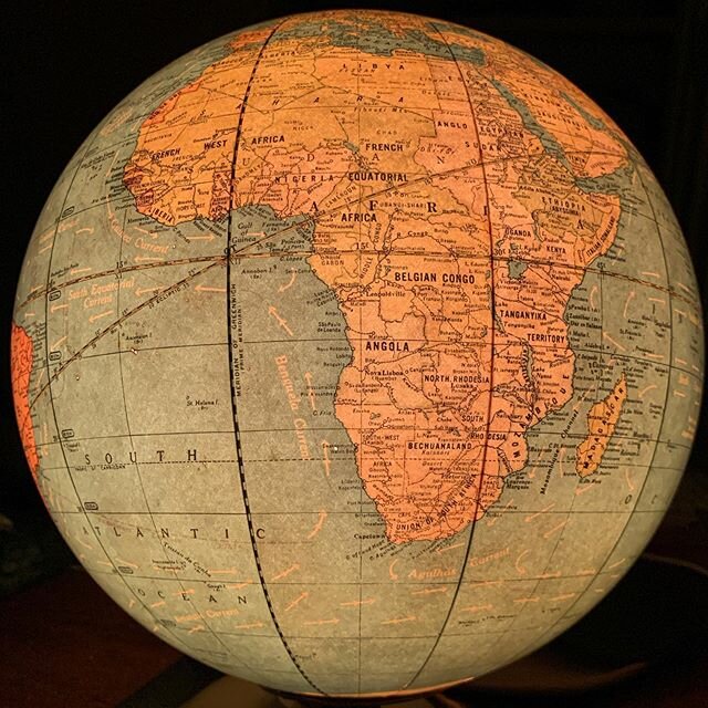 About as perfect as lighted globe gets! The map is clean and legible, the light is warm and inviting. Cram&rsquo;s 10.5&rdquo; glass illuminated world globe dates to right around 1949 as the map features Israel and Palestine. This currently sits on m