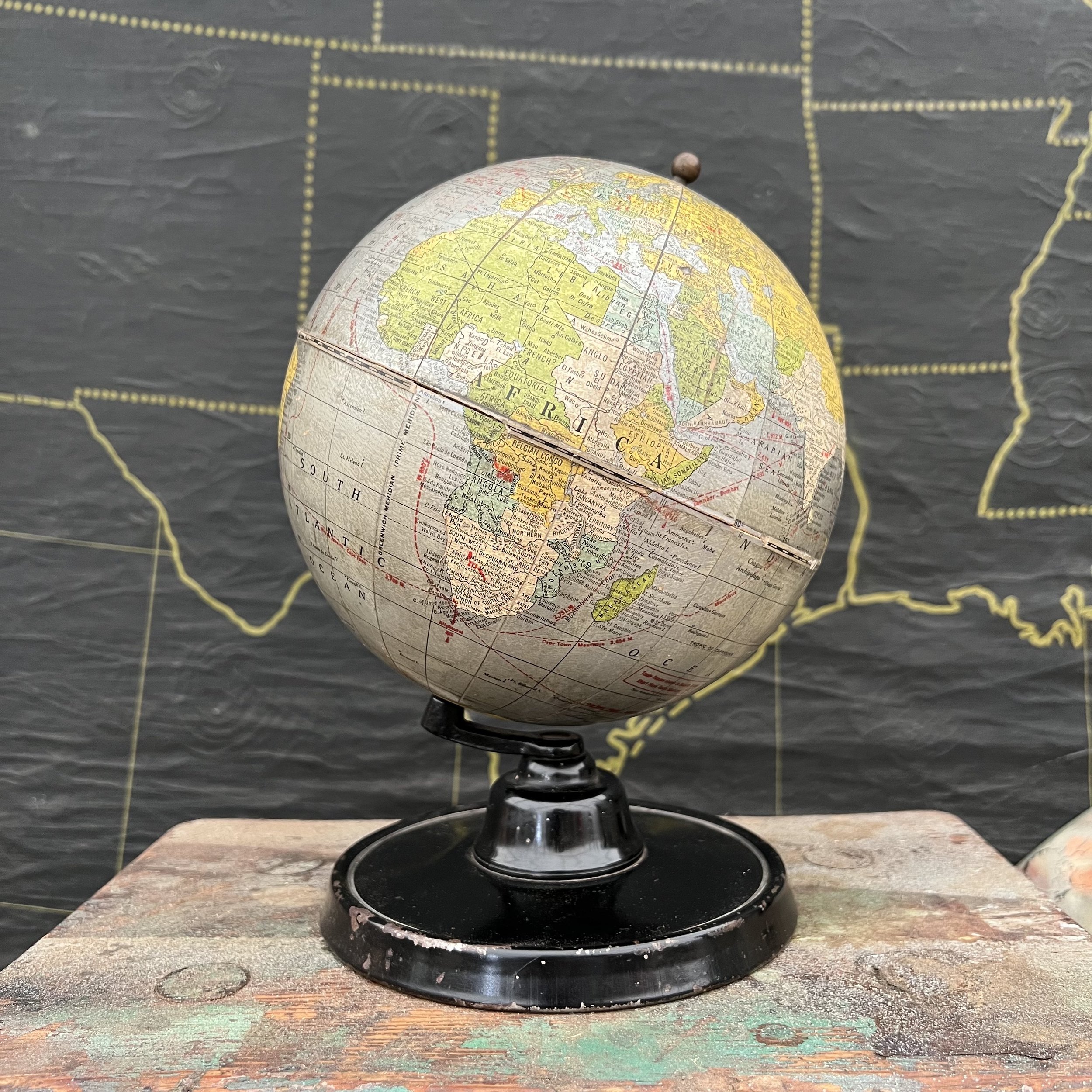 Cram's Silver Oceans Globe C. 1936-37; Rare 7" Size