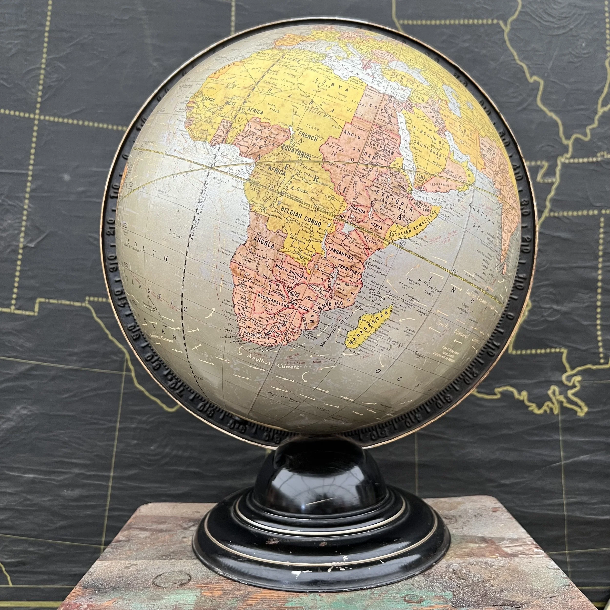 Cram's 12 Inch Silver Oceans Globe; Circa 1936