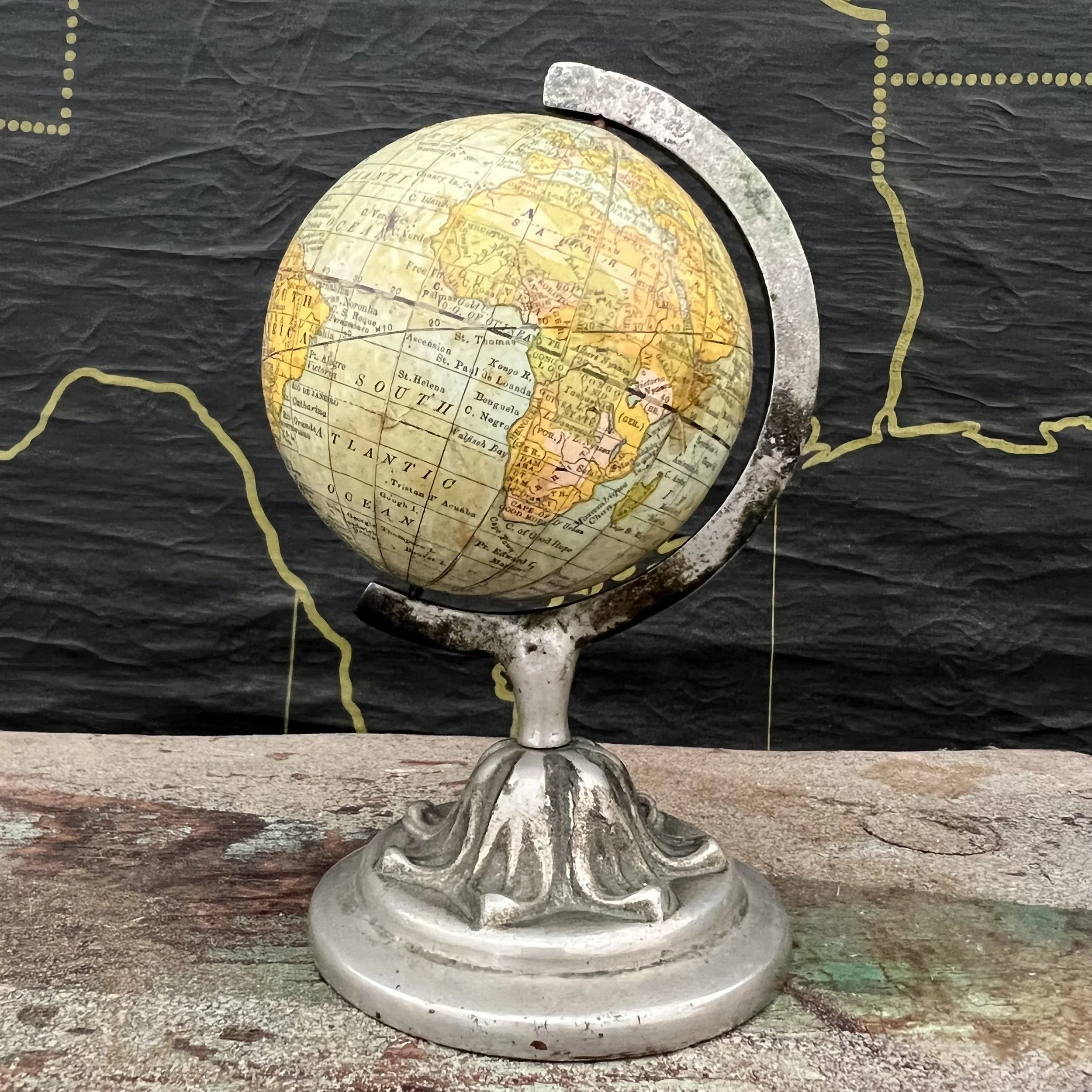 Stunning 1891 Petite 3" Terrestrial Globe on Nickel Base