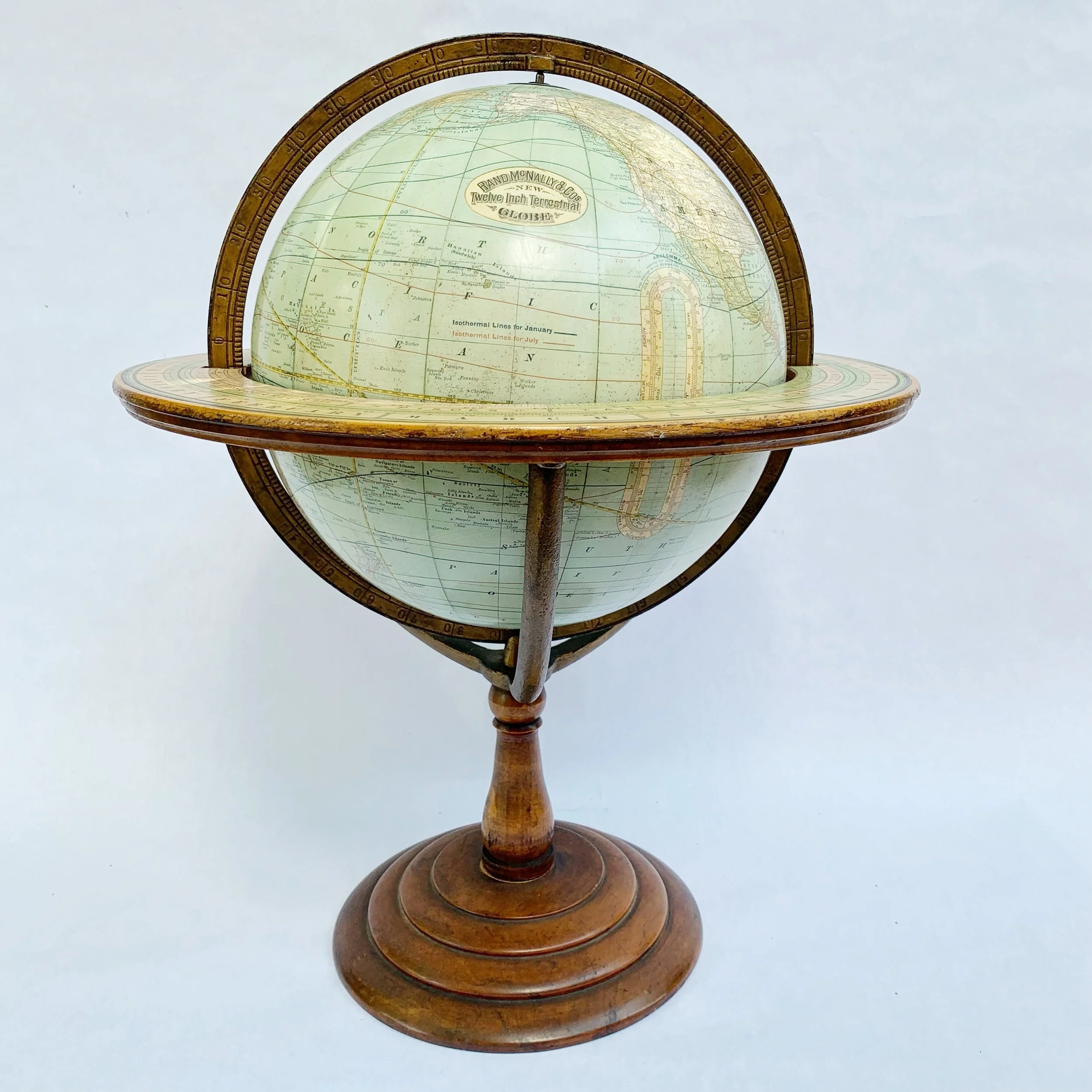 Exceptional 12" Rand McNally Terrestrial Globe Dated 1891