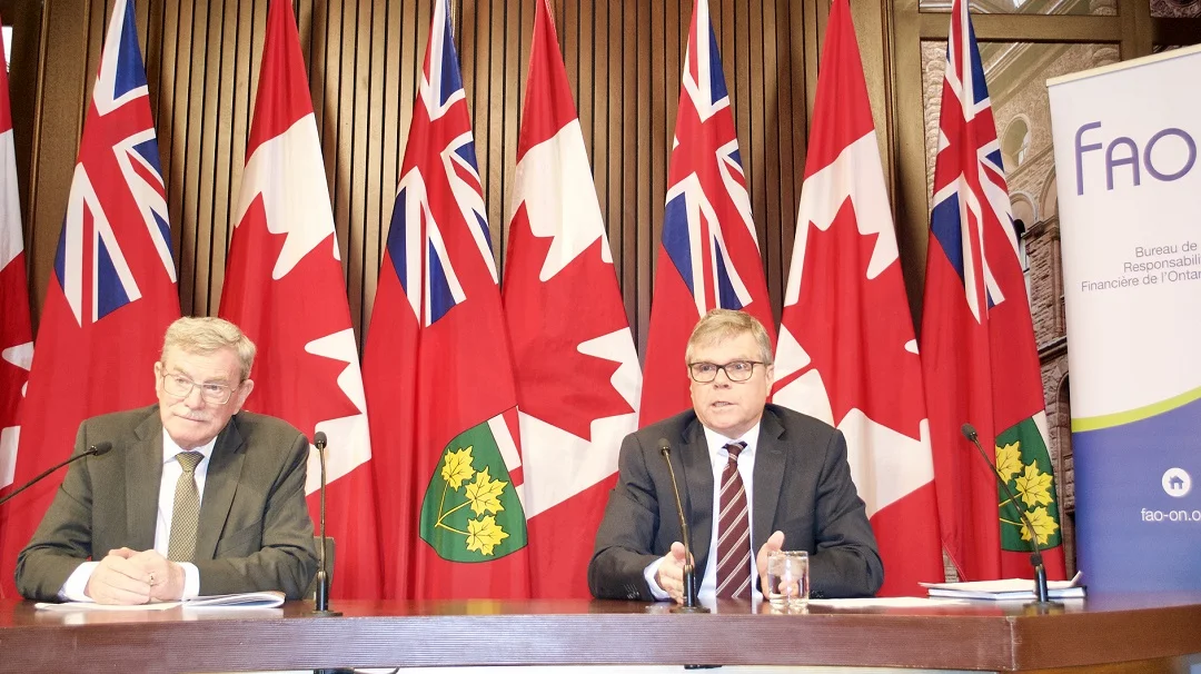 David Wake (left) and David West presented the Financial Accountability Office’s 2017 fall economic and fiscal outlook at Queen’s Park on Monday. (Sarah Reid)
