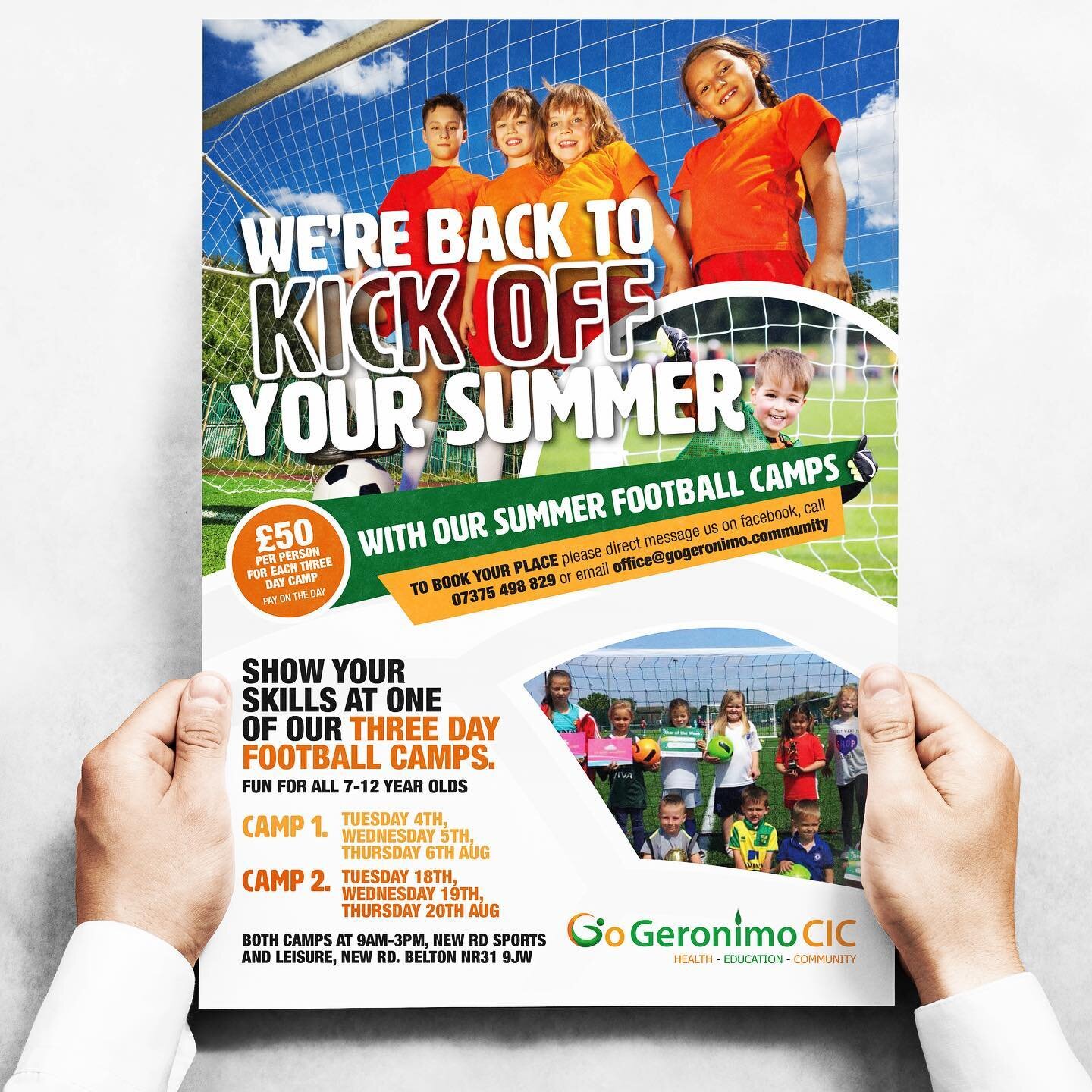 Advert/poster design for @gogeronimocic summer football camps for kids in the school holidays.

#graphicdesign #poster #design #designer #posterdesign #football #footballdesign #schoolholidays #summer #indesign #photoshop #adobe #creative #sport #nor