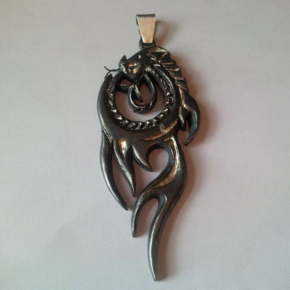 Oxidised silver dragon pendant - SOLD