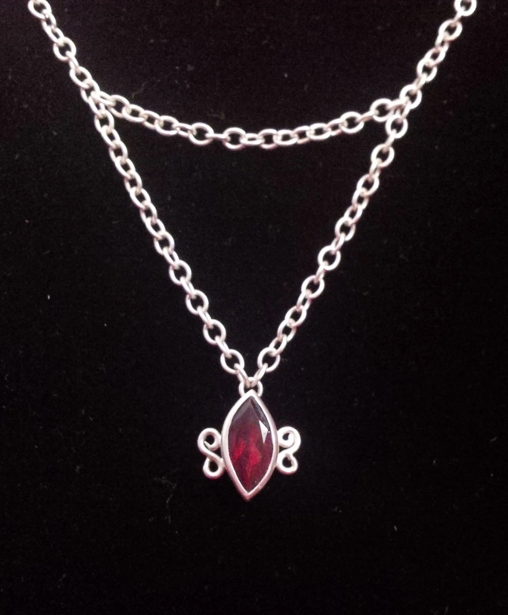 Silver necklace with marquise cut garnet - SOLD