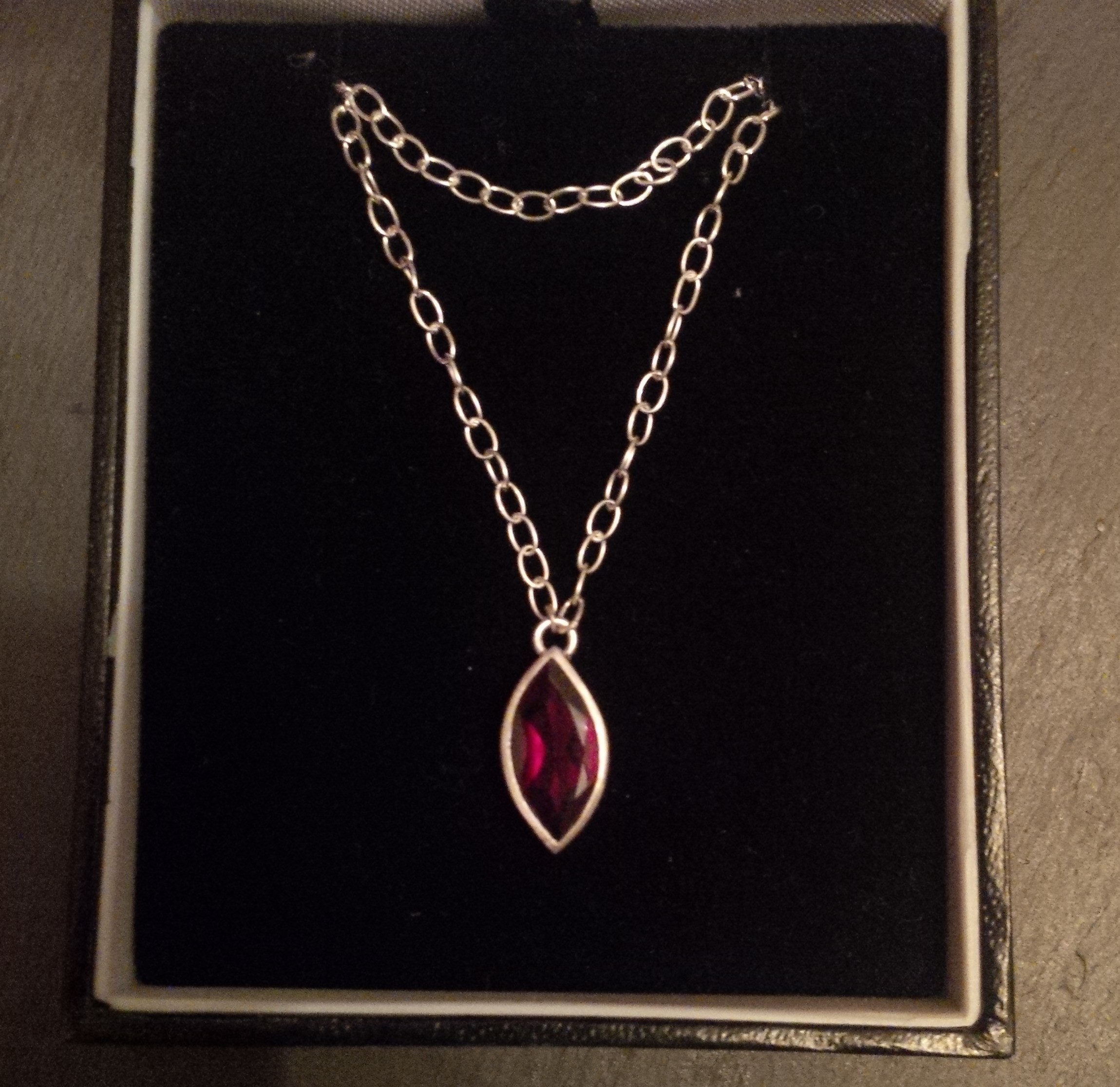 Silver necklace with marquise cut garnet - SOLD