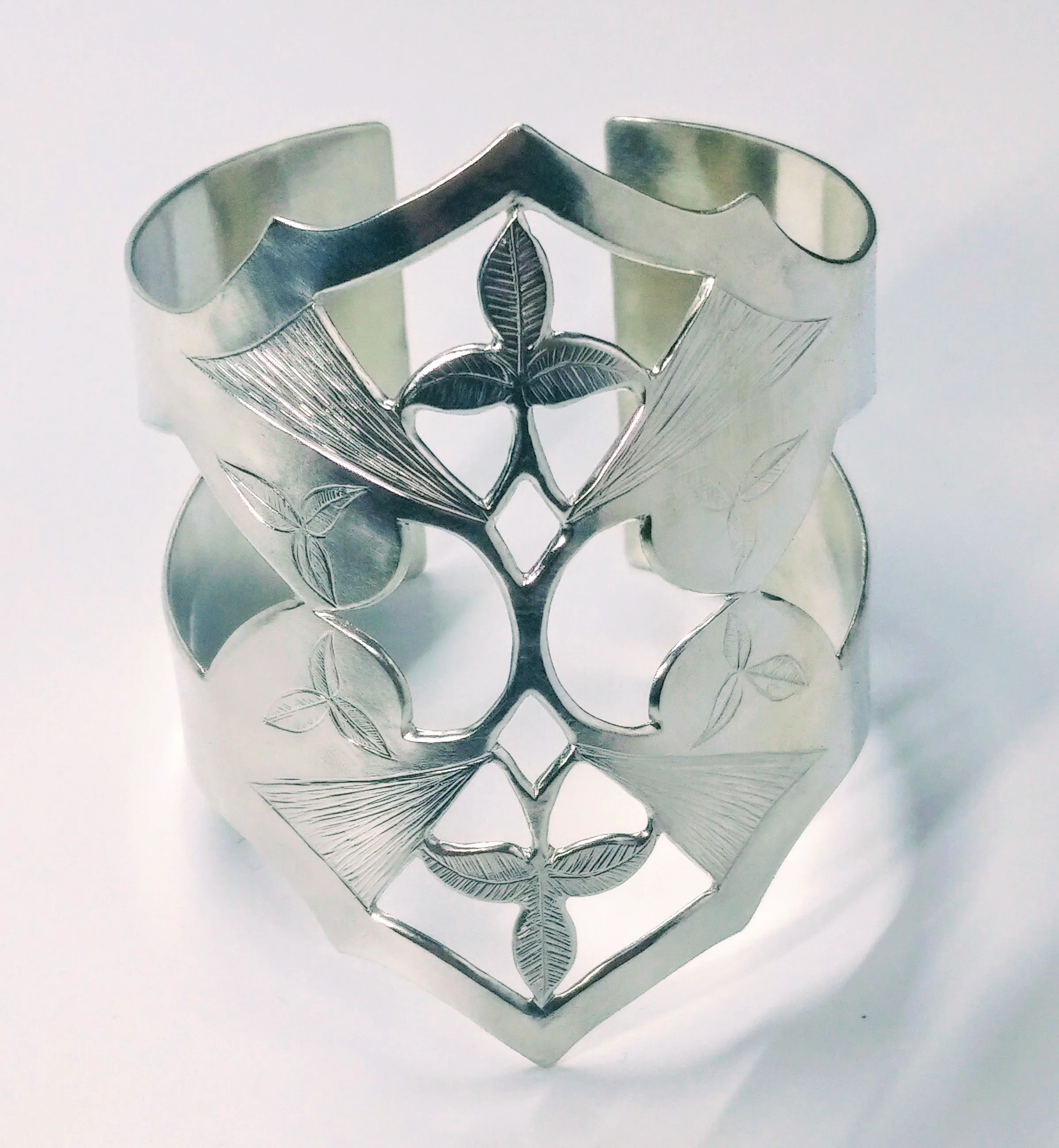 Silver, hand carved and hand engraved cuff - SOLD