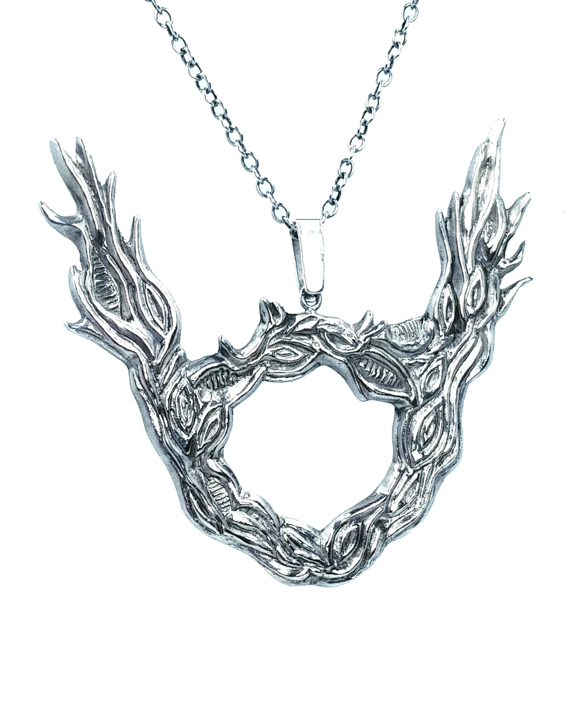 Large silver tree branch/ horned pendant