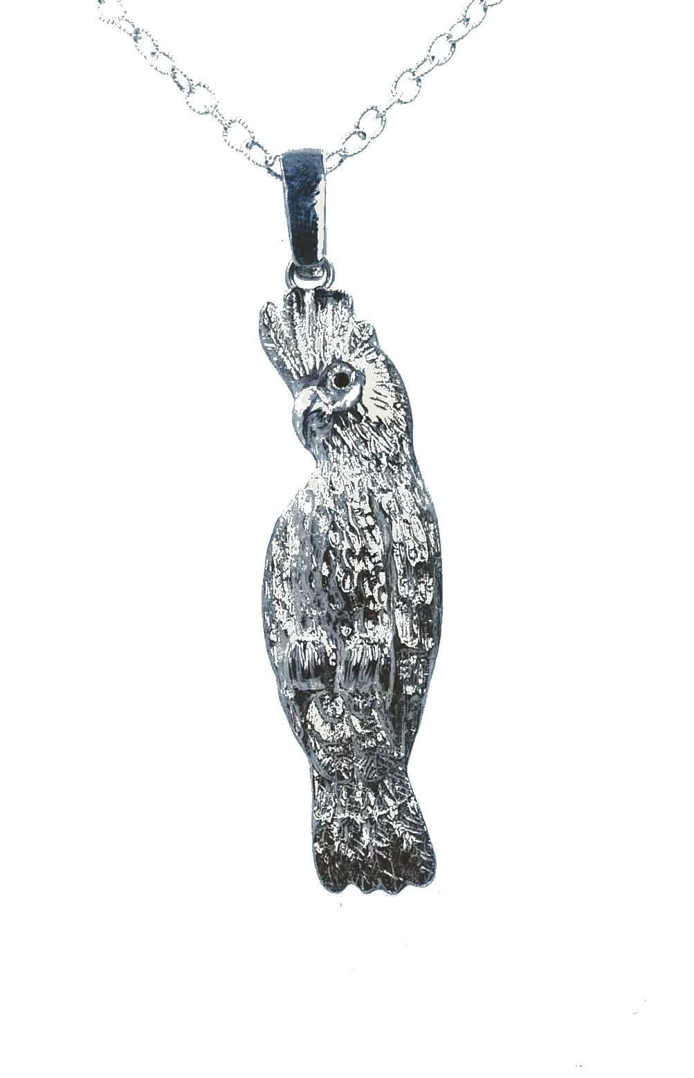Small silver parrot pendant with black diamond eye