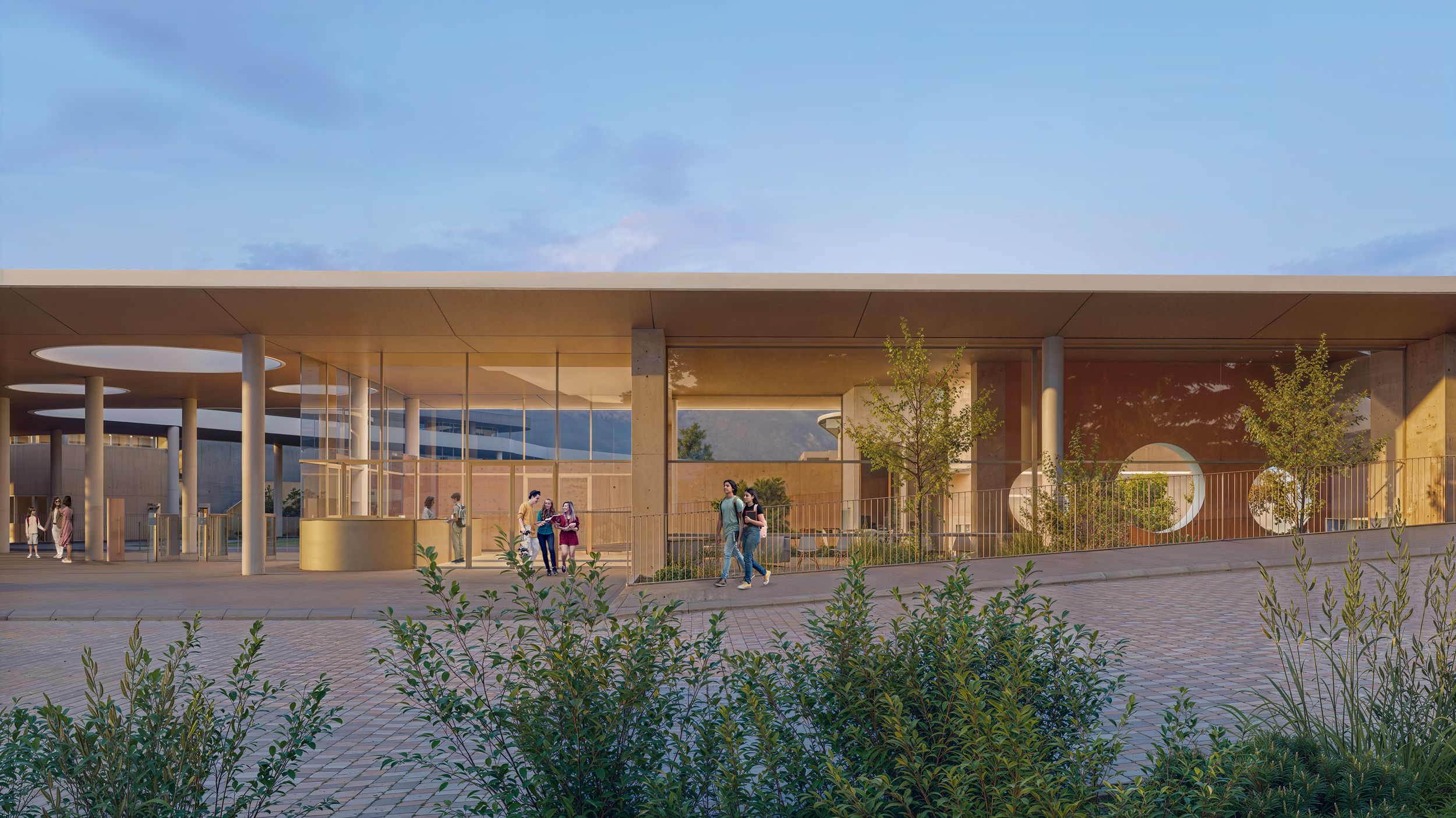 Vista Welcome Center,  del Nuevo Colegio Americano de Quito – Campus Puembo. Endara Arquitectos.