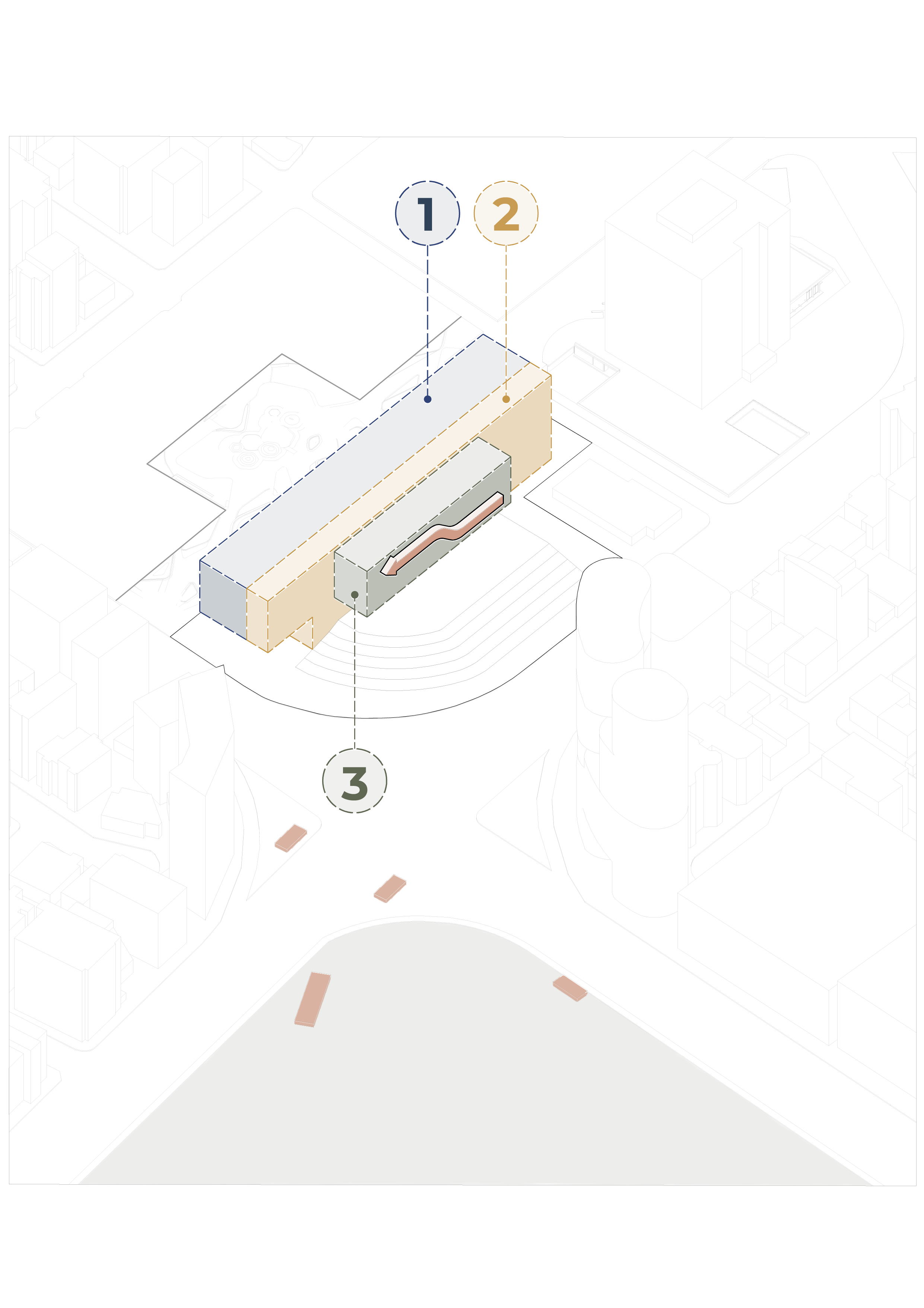 Diagrama 5 del Partido Conceptual  de la propuesta de Endara Arquitectos para el Concurso Internacional de Anteproyectos del Museo Nacional del Ecuador, proyecto finalista entre los 17 equipos seleccionados.