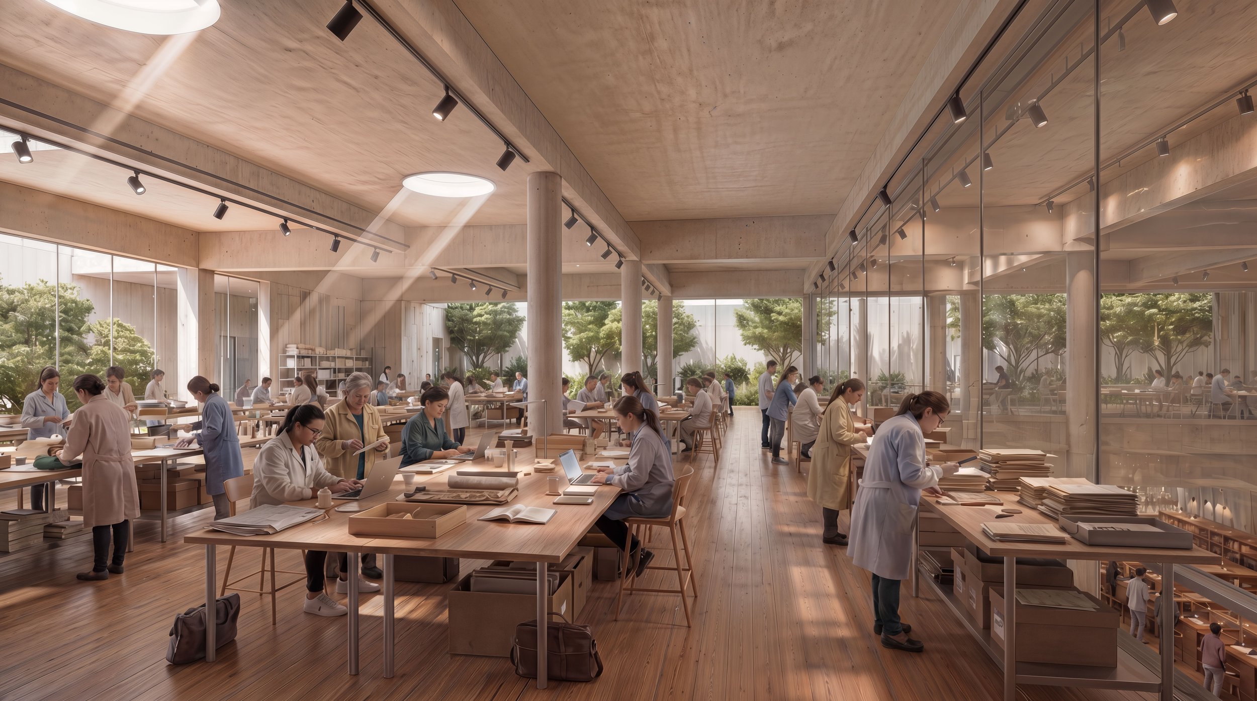 Vista de las Reservas  de la propuesta de Endara Arquitectos para el Concurso Internacional de Anteproyectos del Museo Nacional del Ecuador, proyecto finalista entre los 17 equipos seleccionados.