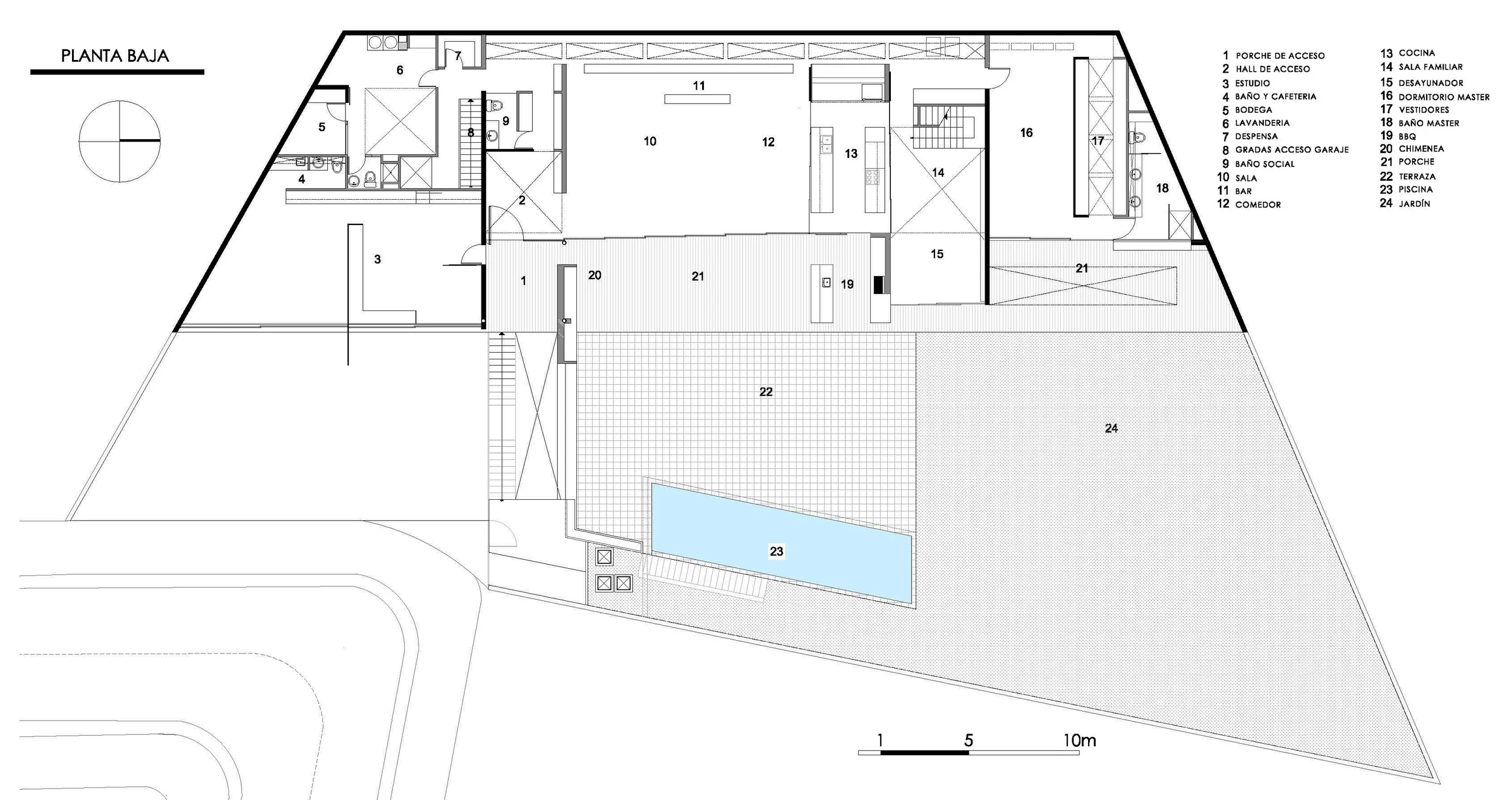 PLANTA BAJA,  ESTUDIO, ÁREAS SOCIALES Y JARDÍN