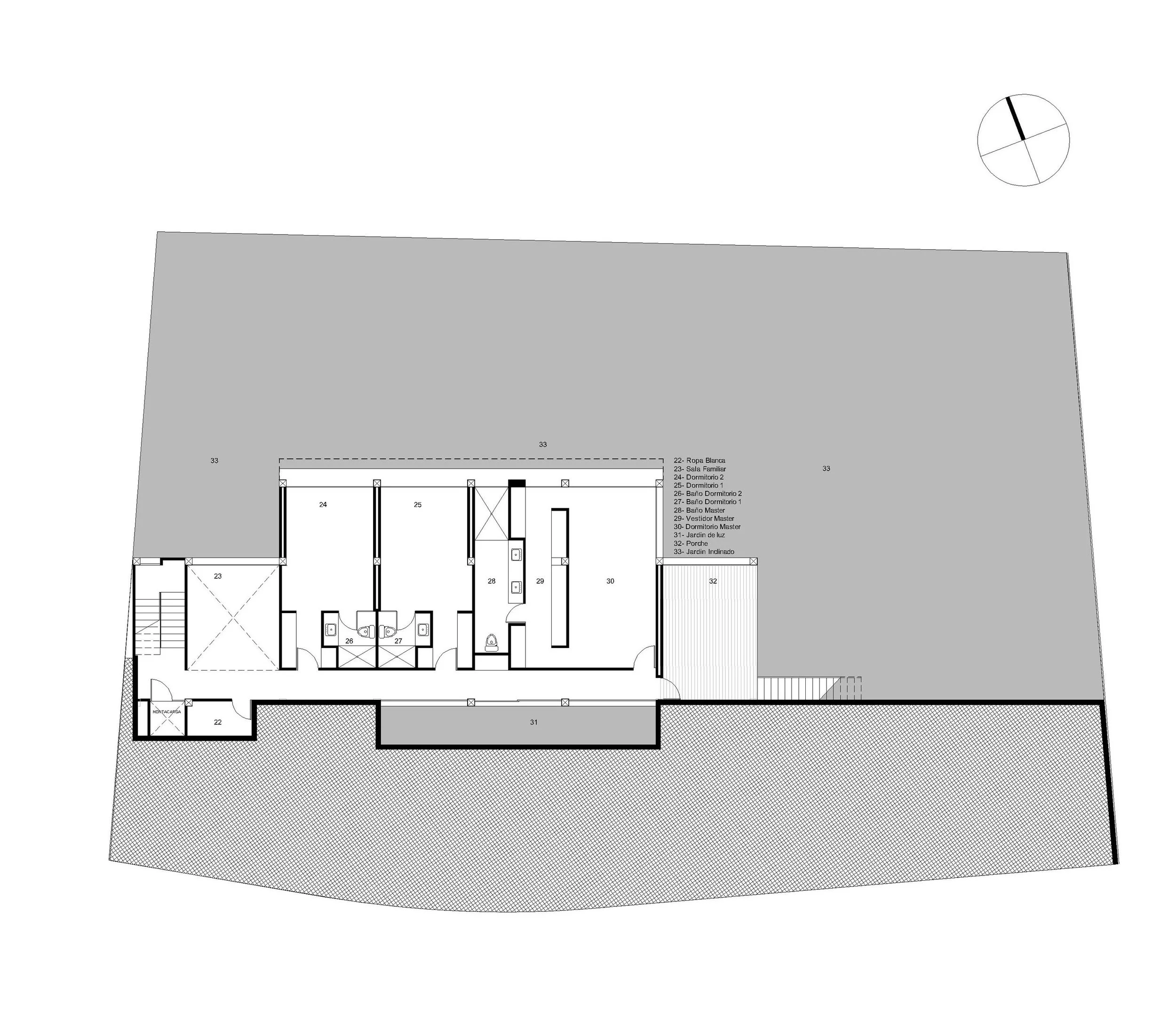 Planta de dormitorios  , del proyecto residencial de 3 casas independientes de lujo "Pillagua Barranco", diseñado por Endara Arquitectos