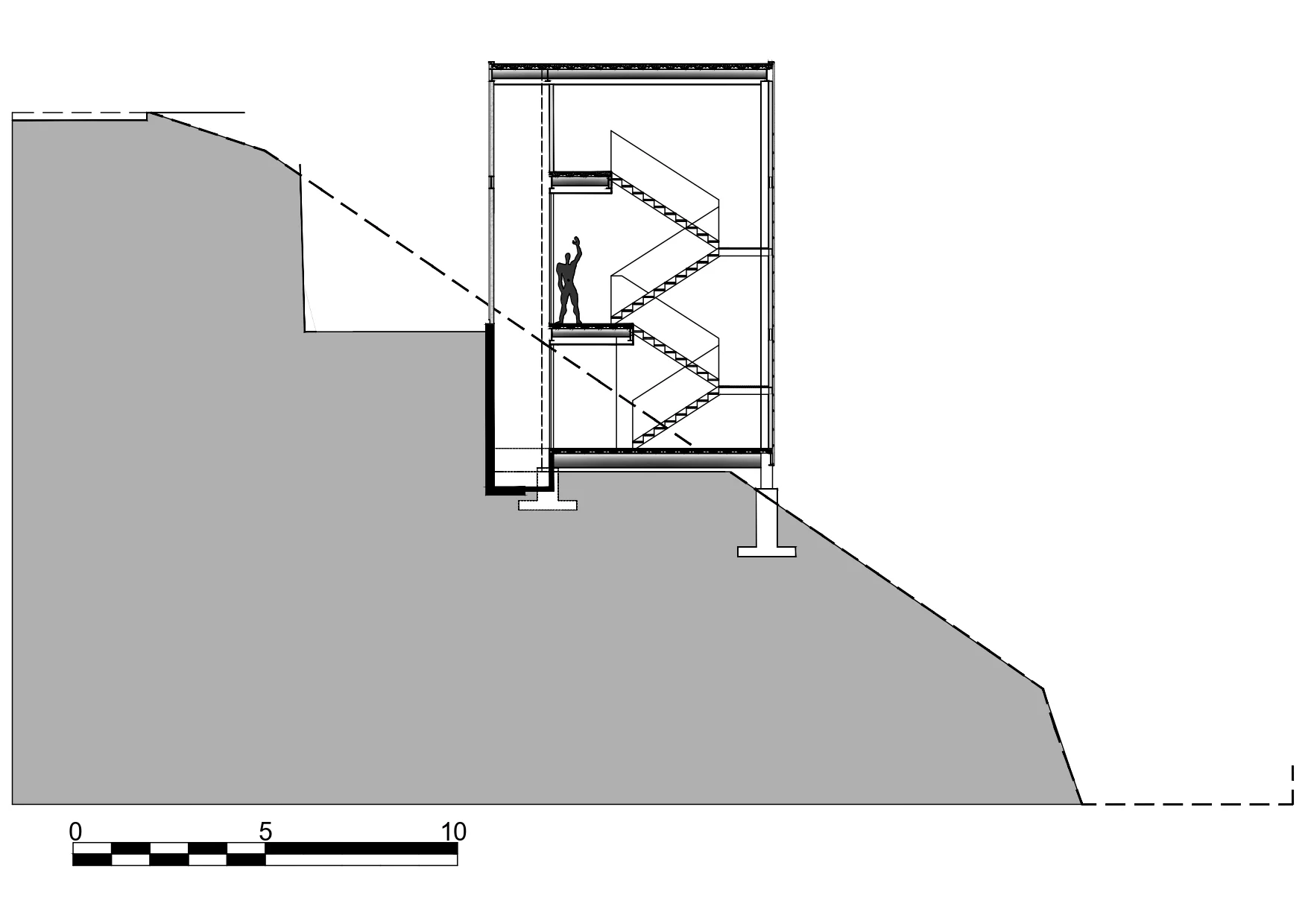 Sección Transversal de la circulación vertical el proyecto "Pillagua Barranco" en Cumbaya diseñado por Endara Arquitectos.