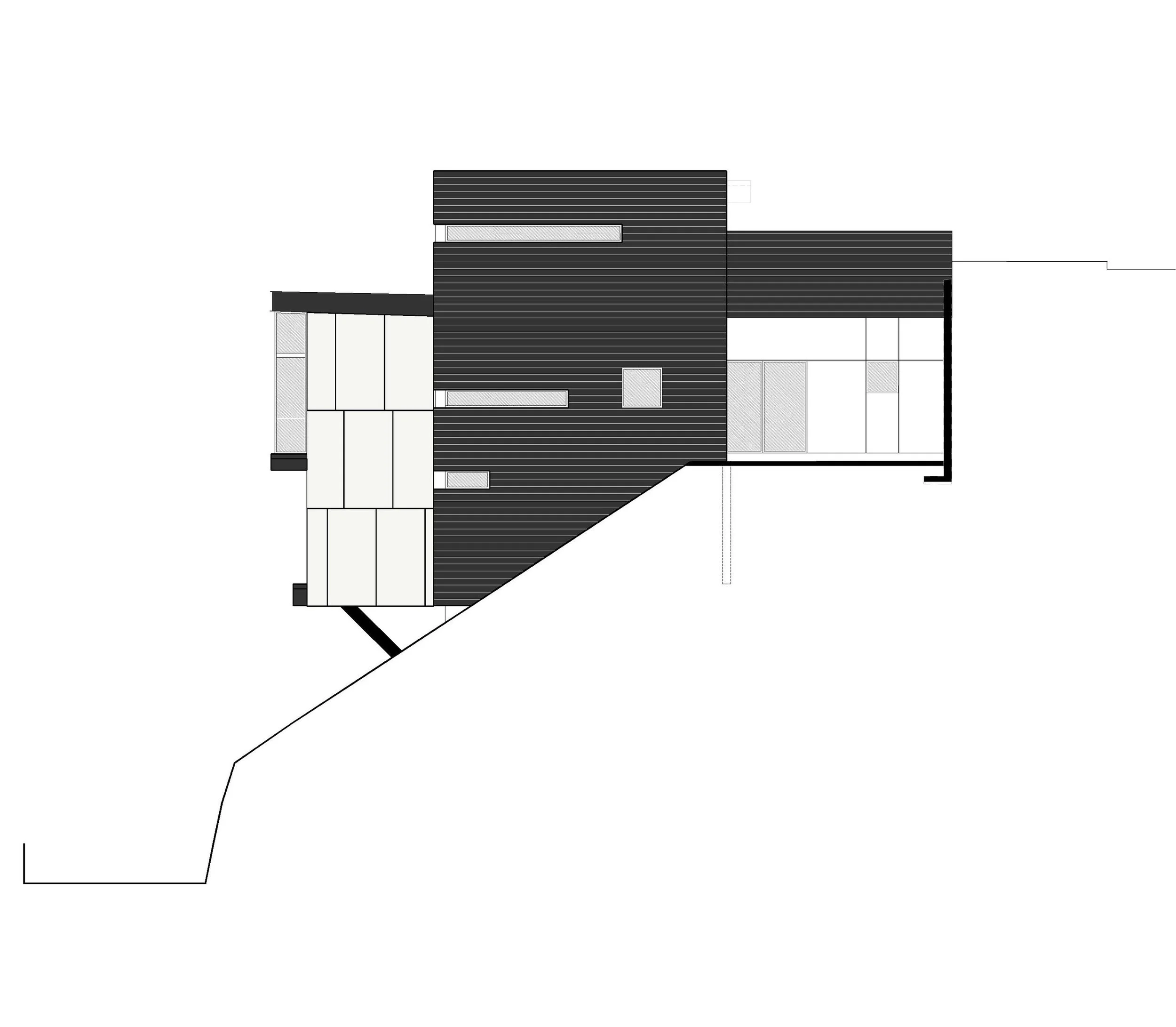 Fachada lateral del proyecto residencial "Pillagua Barranco" , de 3 casas independientes en Cumbayá, diseñado por Endara Arquitectos.
