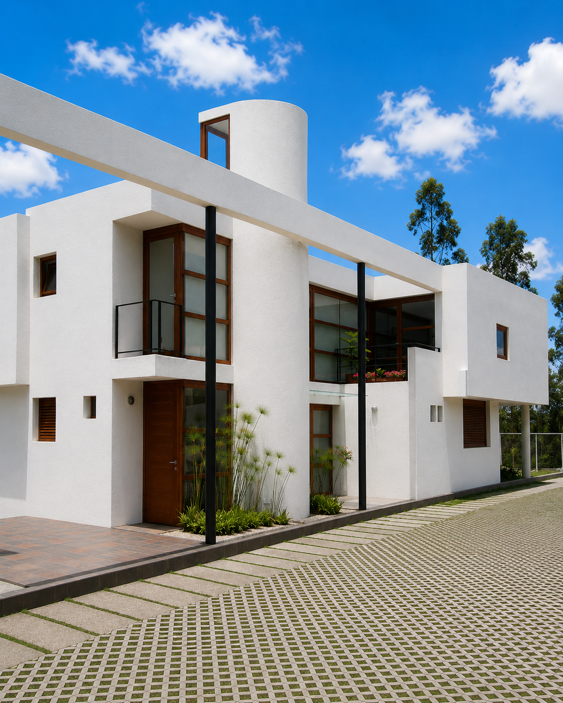 Residencias Nayón, fachada principal, casa moderna. Diseñado por Endara Arquitectos.