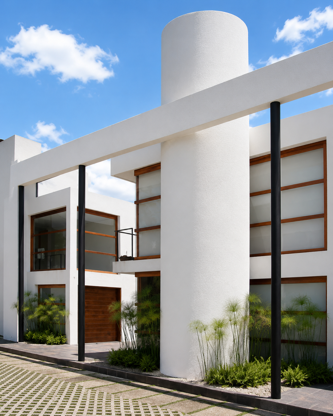 Residencias Nayón, fachada frontal, casa moderna. Diseñado por Endara Arquitectos.