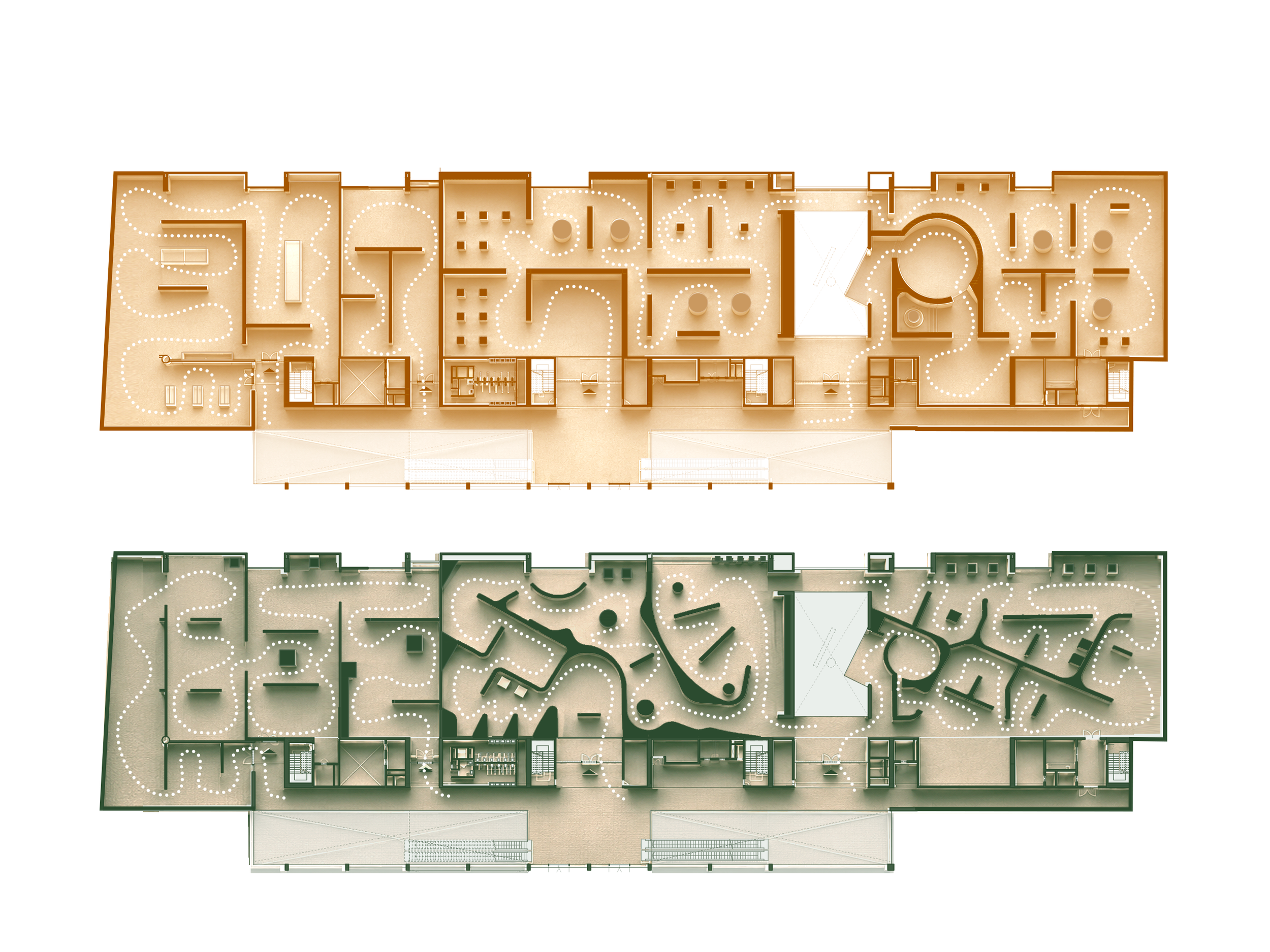 Plantas Museográficas  de la propuesta de Endara Arquitectos para el Concurso Internacional de Anteproyectos del Museo Nacional del Ecuador, proyecto finalista entre los 17 equipos seleccionados.