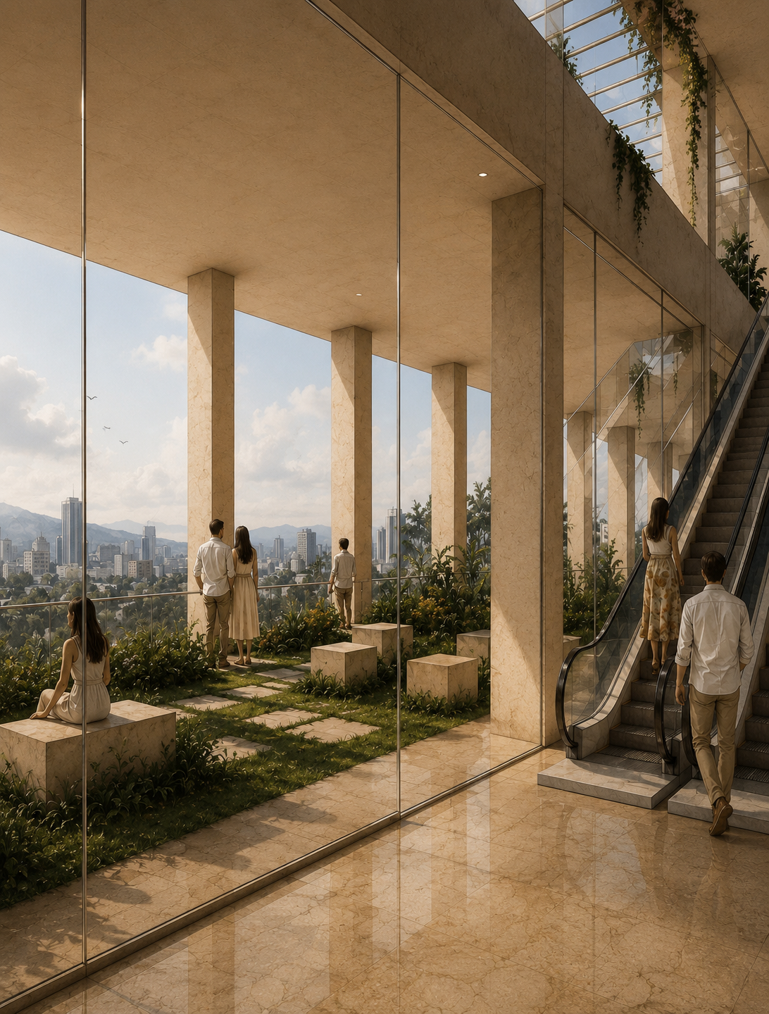 Vista del Vestíbulo Exterior Lúdico  de la propuesta de Endara Arquitectos para el Concurso Internacional de Anteproyectos del Museo Nacional del Ecuador, proyecto finalista entre los 17 equipos seleccionados.