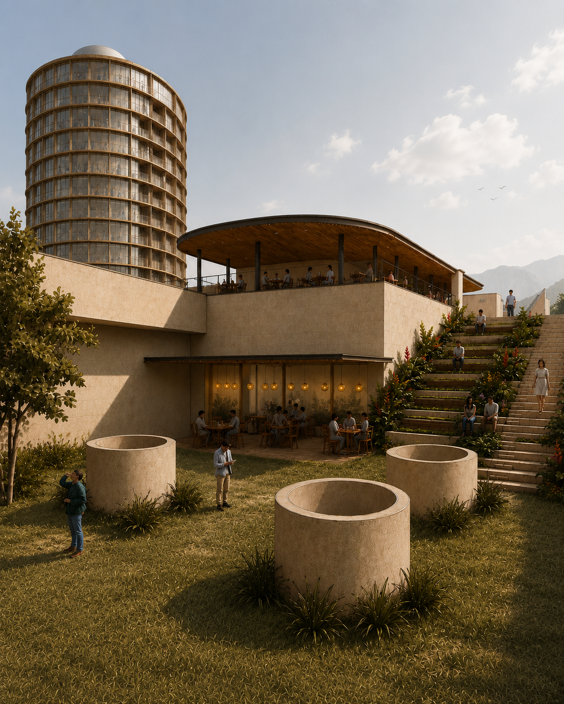 Vista de la cubierta Mirador  de la propuesta de Endara Arquitectos para el Concurso Internacional de Anteproyectos del Museo Nacional del Ecuador, proyecto finalista entre los 17 equipos seleccionados.