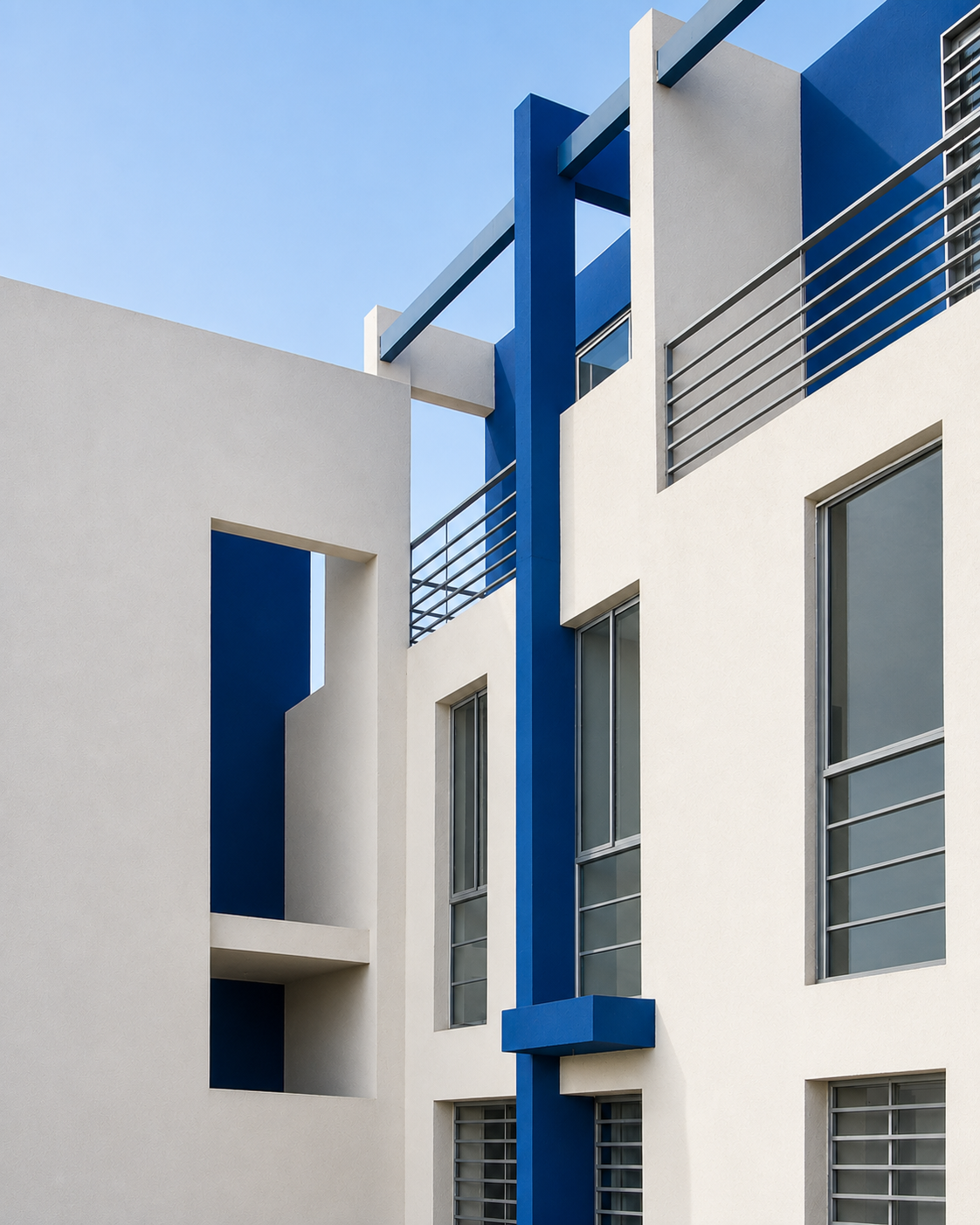 Cumbres de Quitumbe, fachada lateral con volúmenes, colores y aperturas diferentes. Diseñado por Endara Arquitectos.