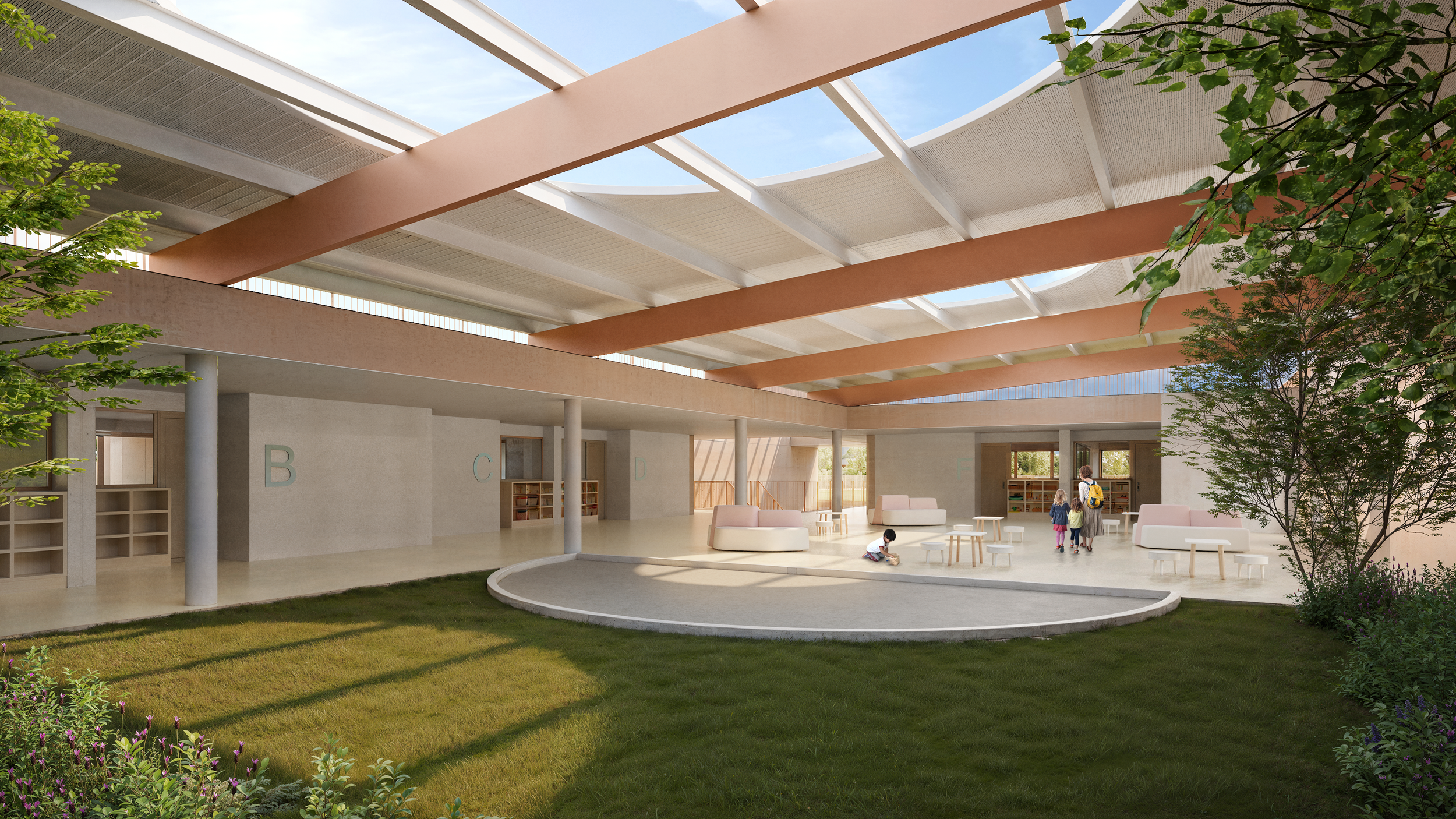 Vista de Per Kinder , Early Years  , del Nuevo Colegio Americano de Quito – Campus Puembo. Endara Arquitectos.