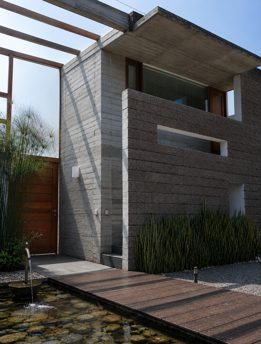 Casa Pillagua, fachada frontal, acceso principal. Diseñados por Endara Arquitectos.