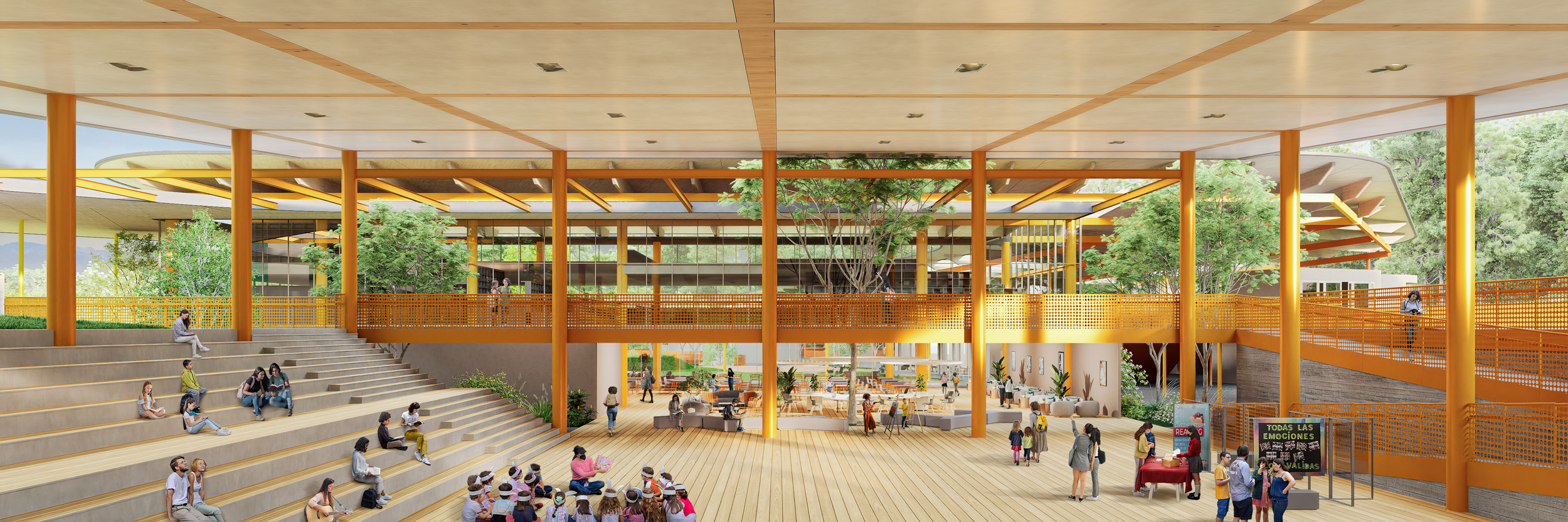 Vista de la Asamblea del Nuevo Colegio Americano de Quito – Campus Puembo. Endara Arquitectos.
