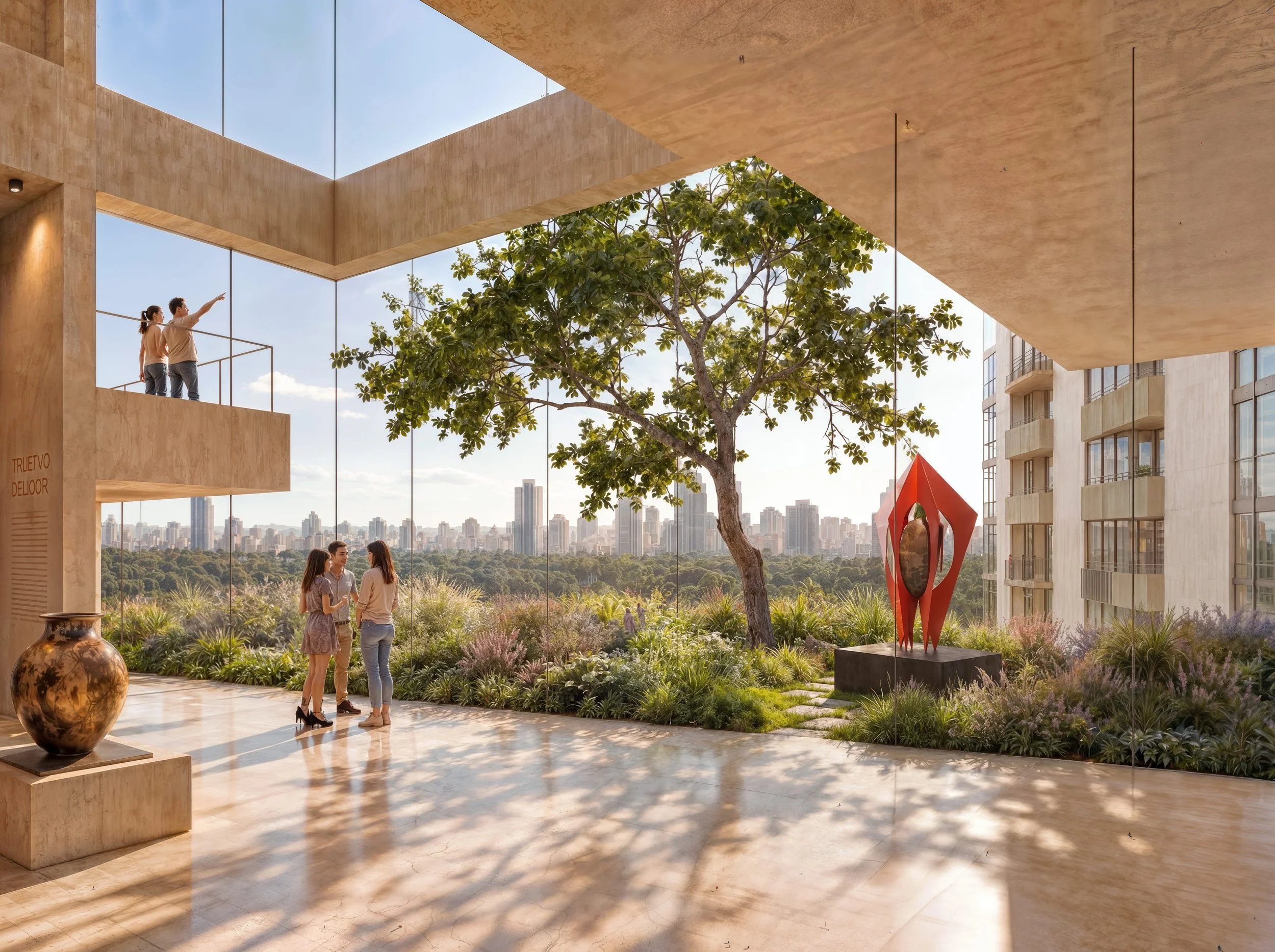 Vista del parque vertical de esculturas de la propuesta de Endara Arquitectos para el Concurso Internacional de Anteproyectos del Museo Nacional del Ecuador, proyecto finalista entre los 17 equipos seleccionados.