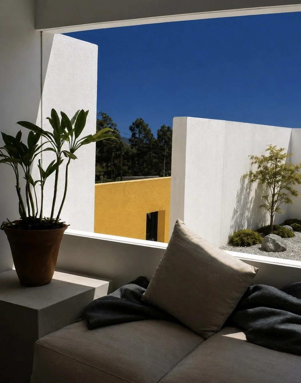 Casa 947, vista hacia el patio japonés desde el estudio. Diseñado por Endara Arquitectos.