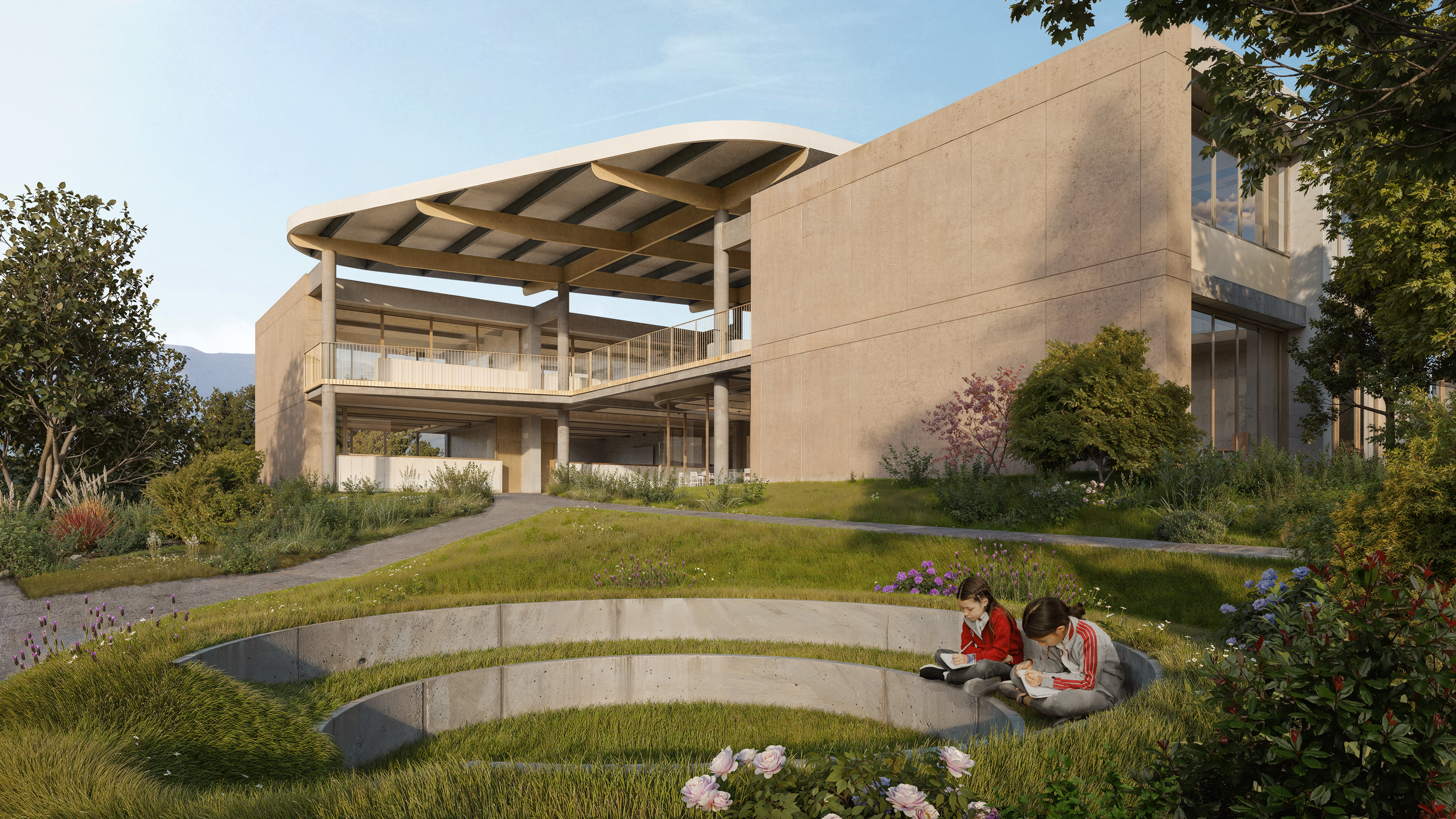 Vista de Secundaria. Nuevo Colegio Americano de Quito - Campus Puembo . Endara Arquitectos