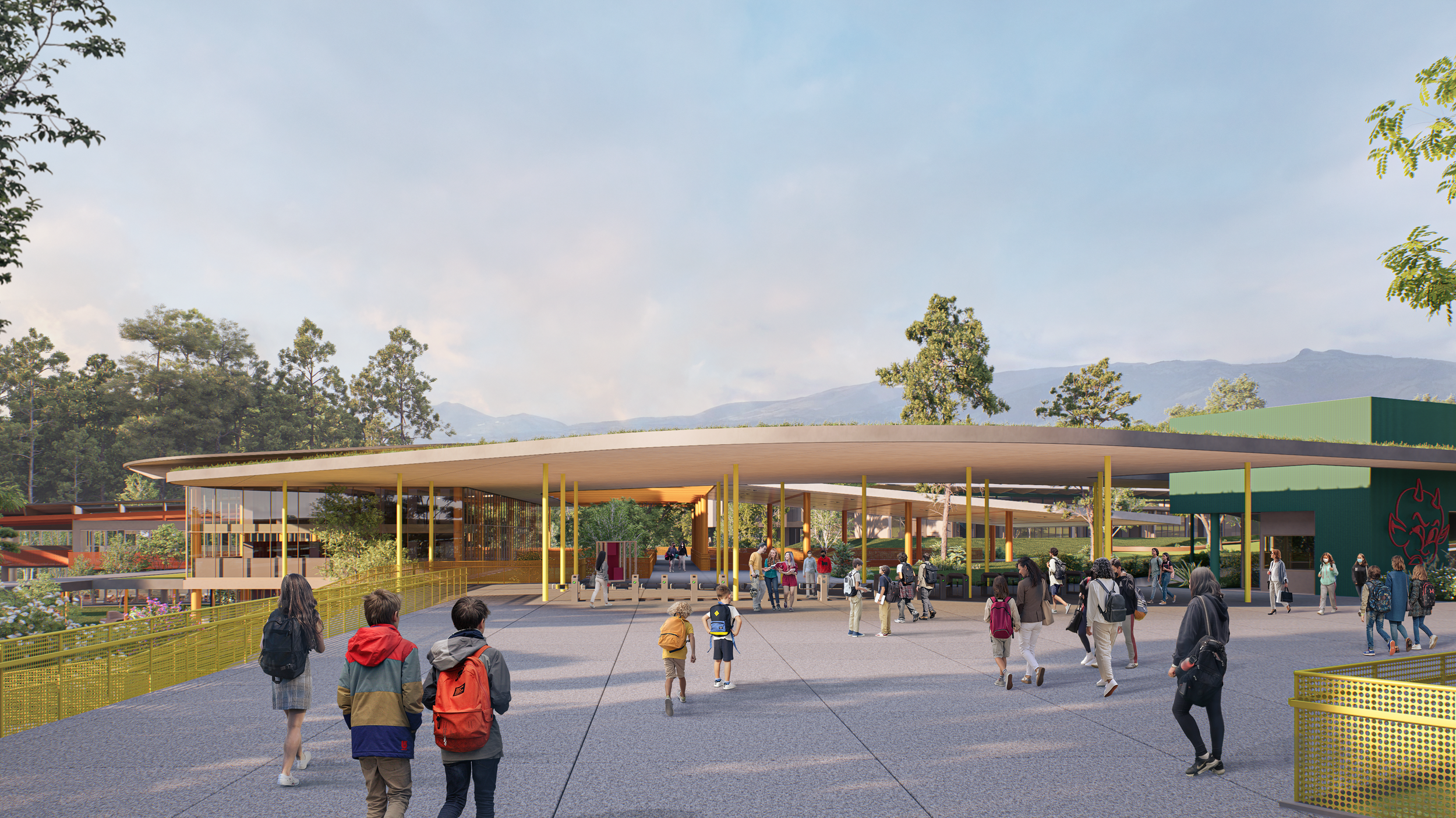 Vista exterior del Nuevo Colegio Americano de Quito – Campus Puembo. Endara Arquitectos.