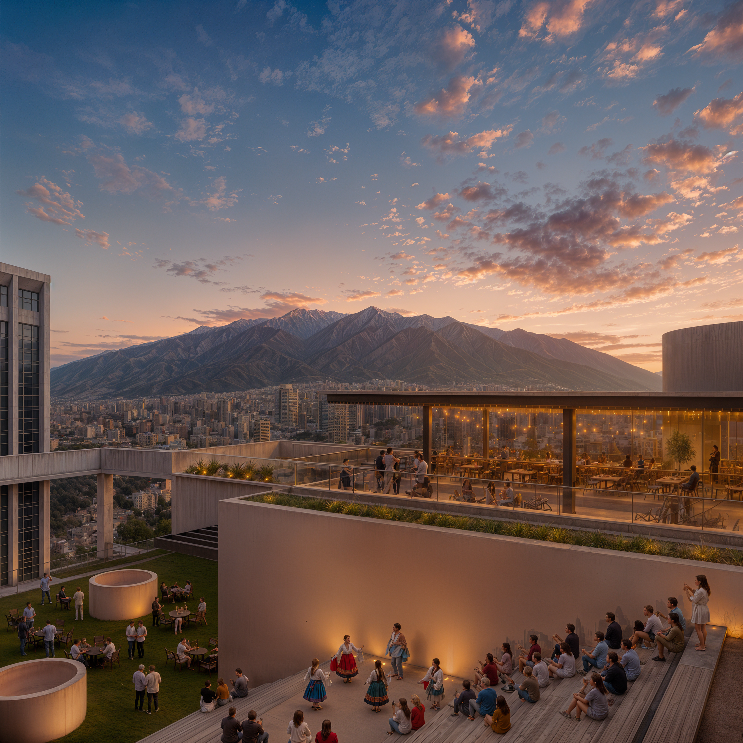 Vista de la cubierta mirador, de la propuesta de Endara Arquitectos para el Concurso Internacional de Anteproyectos del Museo Nacional del Ecuador, proyecto finalista entre los 17 equipos seleccionados.