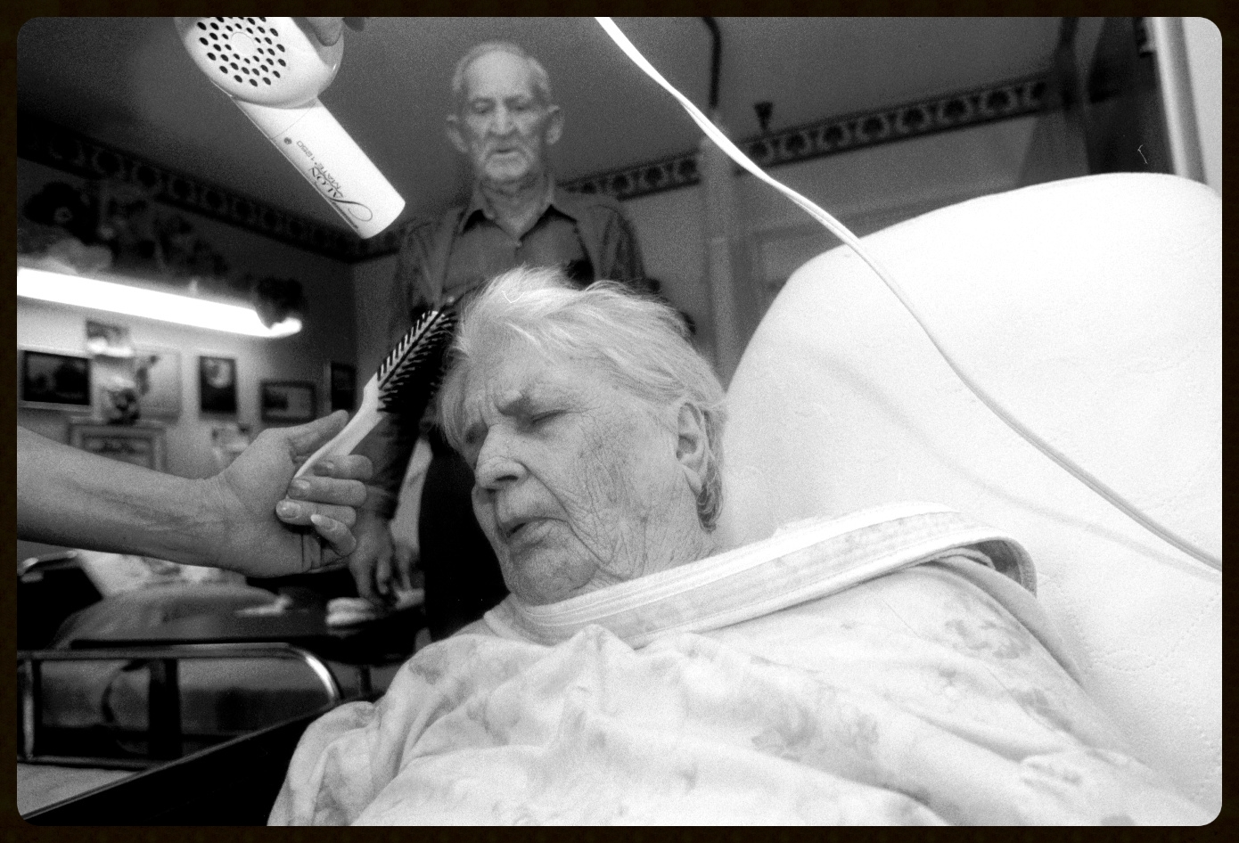 The staff at the retirement home comes by to fix Nannie's hair for her on most days.