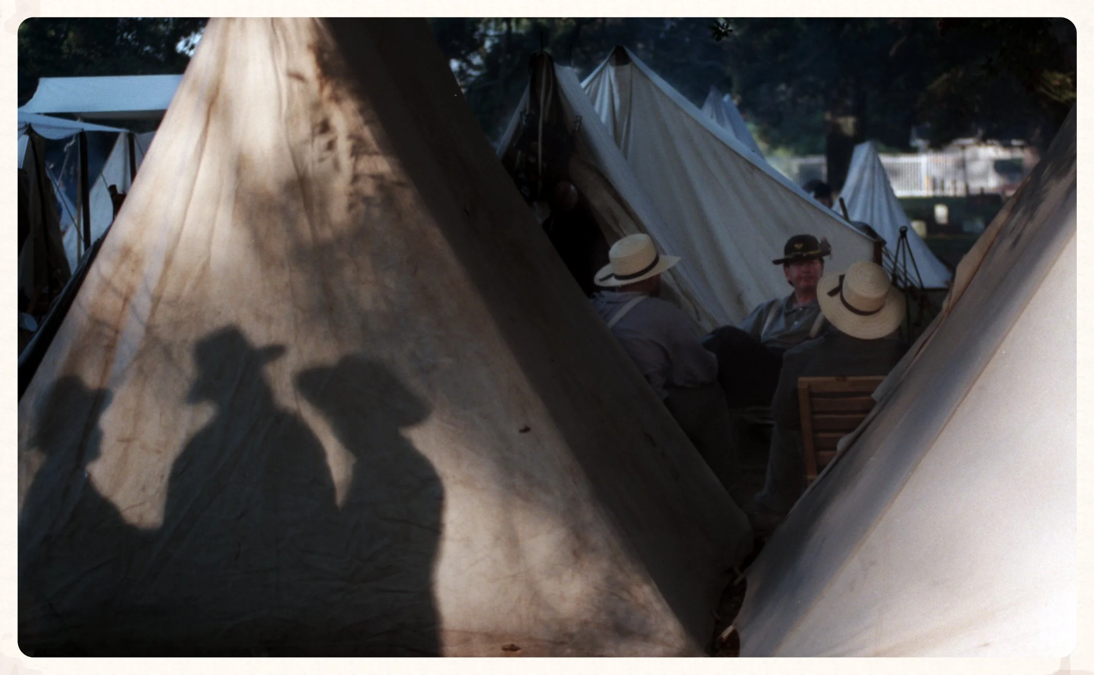  Civil War reenactors wait for the day's activities to start in Biloxi, Mississippi. 