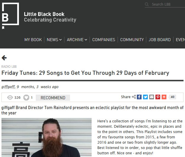 LBB Friday Tunes: Tom Rainsford