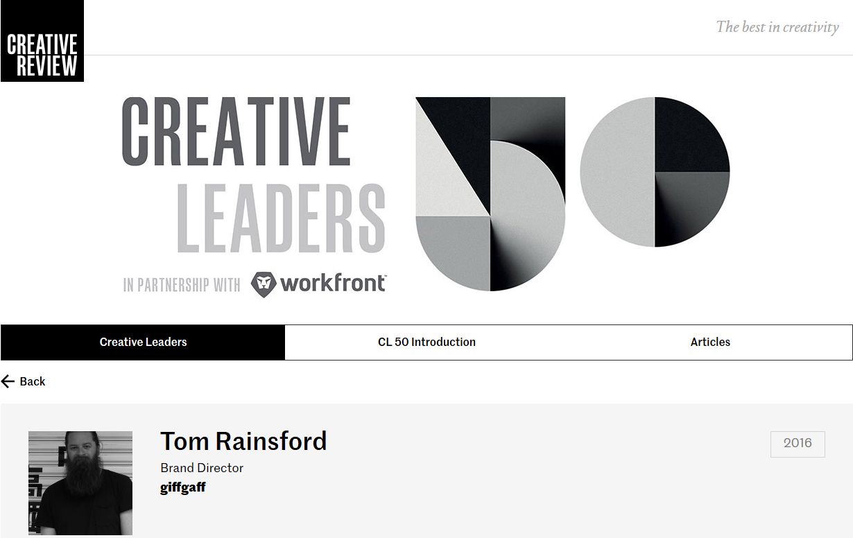 Creative Review: Top 50 Creative Leaders: Tom Rainsford