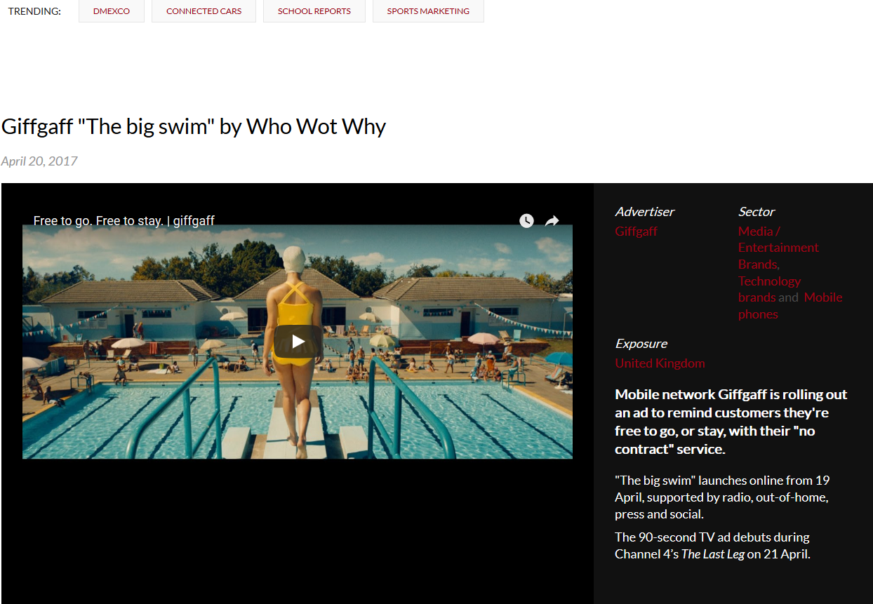 Campaign: Giffgaff 'The Big Swim' by Who Wot Why