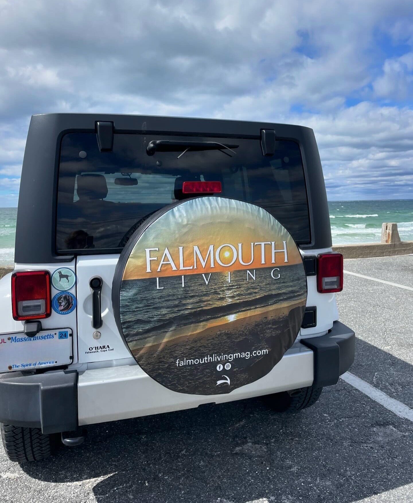 LOVE how this custom tire cover came out for our friends over at @falmouthliving.mag!🙌 We enjoy and appreciate co-branding with companies in this amazing community so much! Reach out to us if you&rsquo;re interested in custom tire covers or merchand