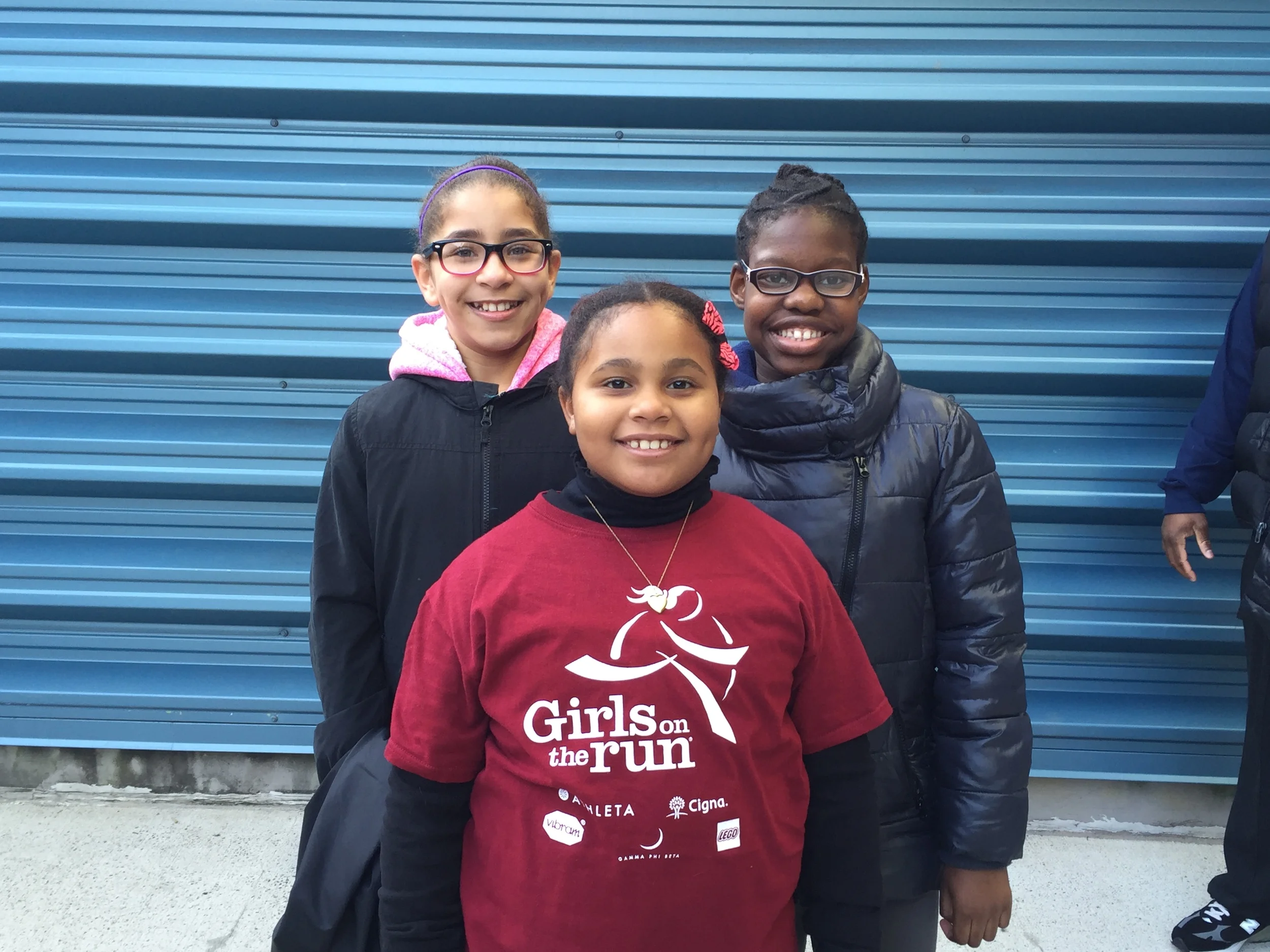 Karauga-nea , Chloe , and Kymani "I like running with GOTR because it gives me a lot of exercise and because I can run with my friends." "It’s more healthy and I get to be with my friends." " We can support others and wish them good luck with their running."