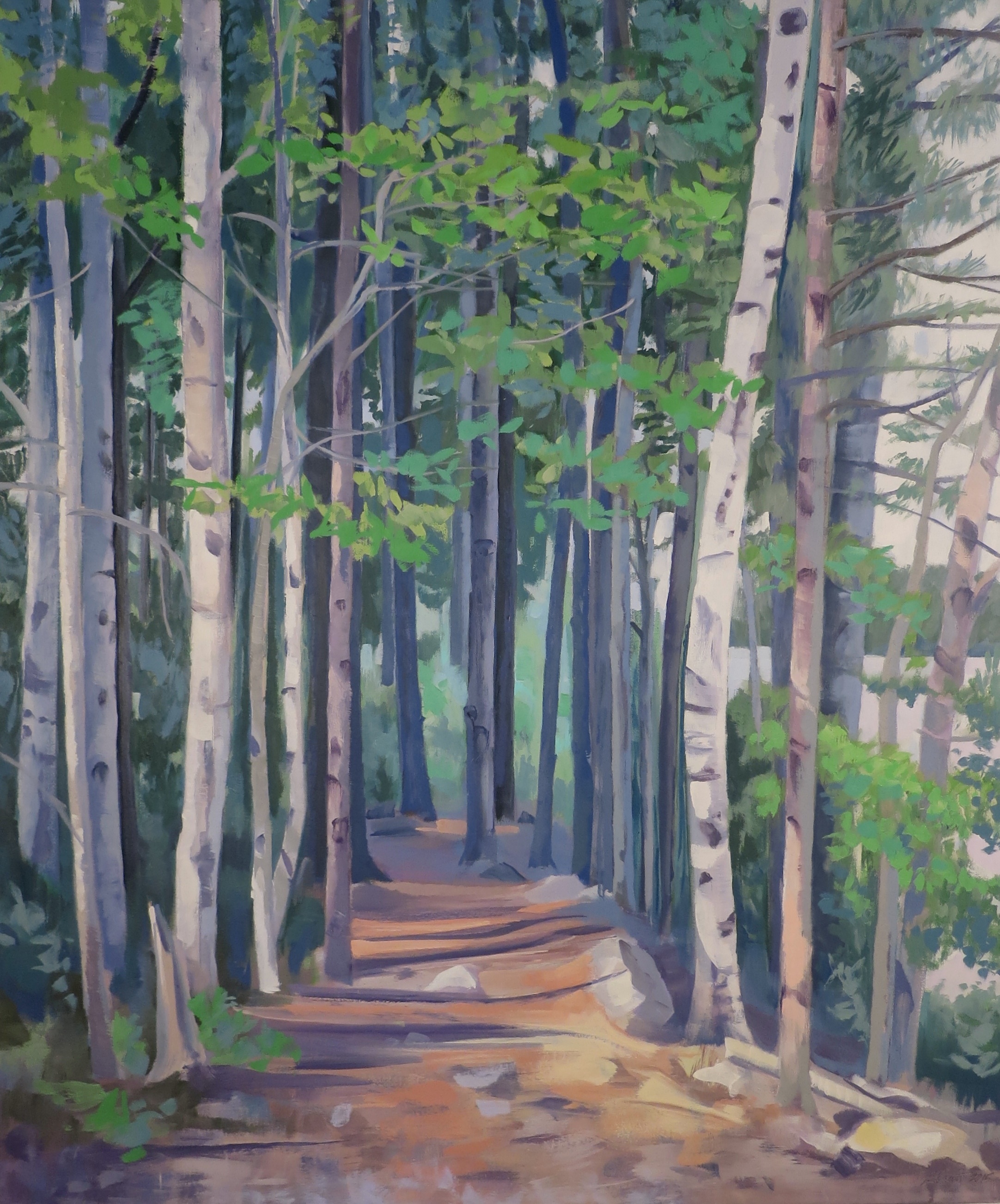 Light Through the Trees at Jenny Lake, 2015, oil on canvas, 36x30"