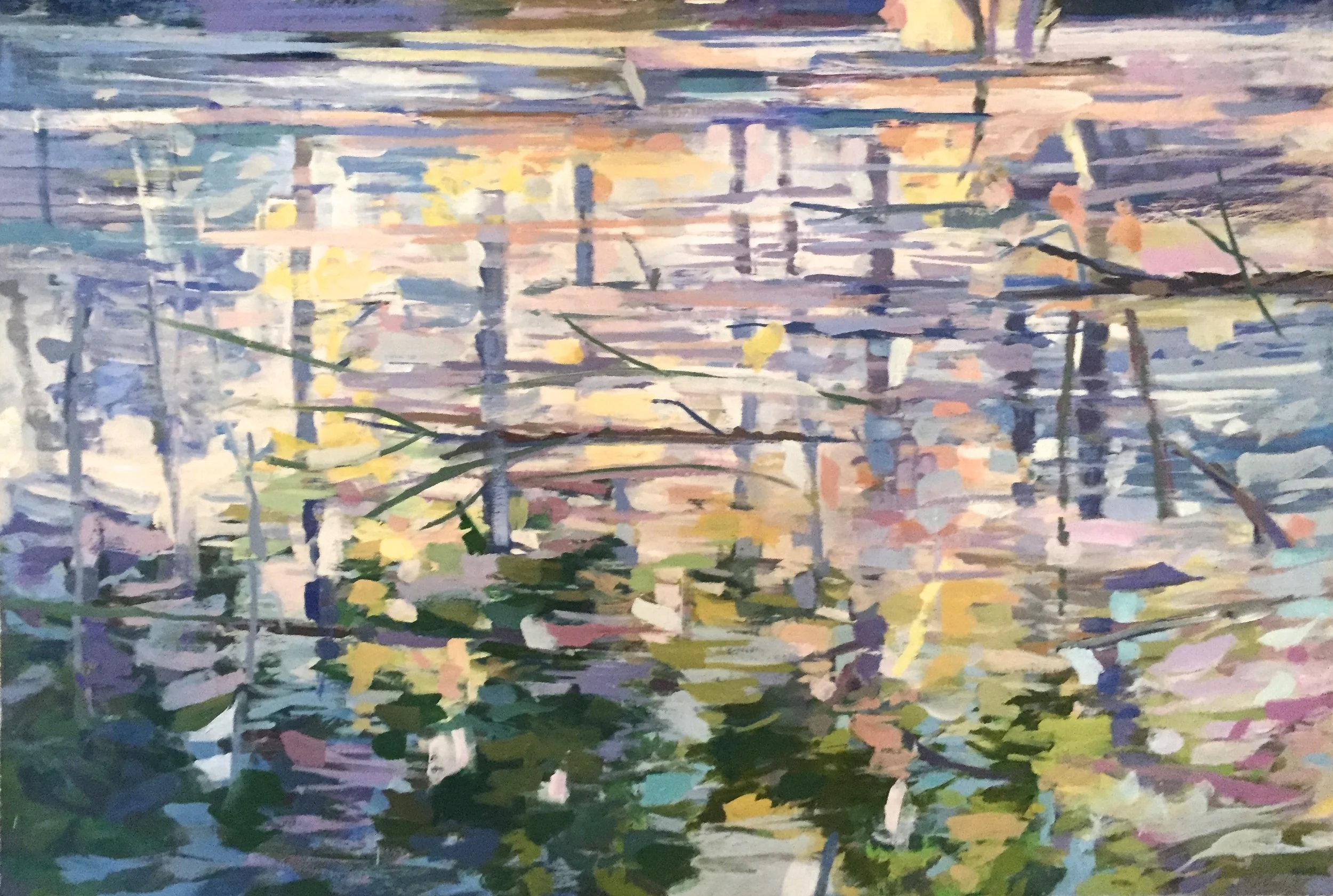 Lake Walton Reflection 2, 2015, oil on paper, 30x44"