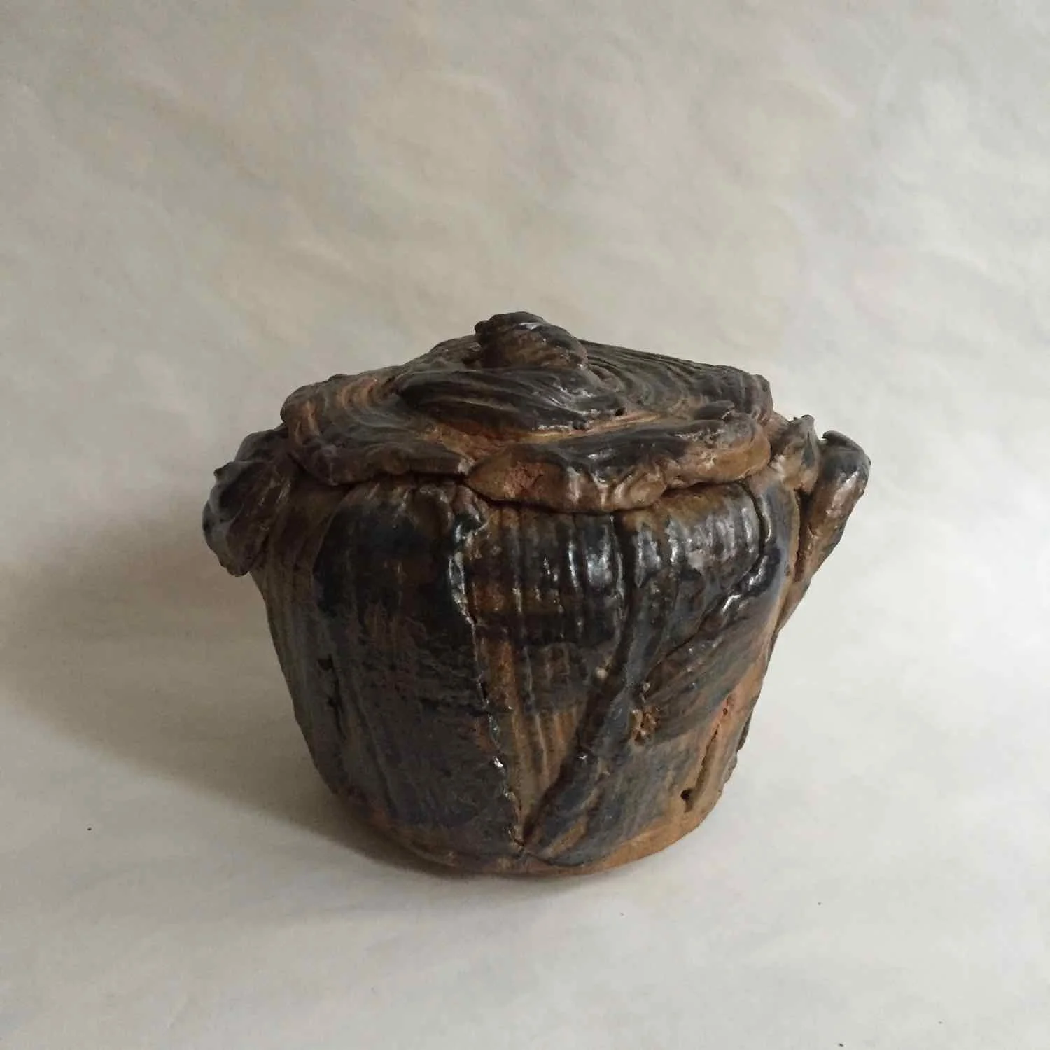 Charred Lidded Vessel, 2016, stoneware, 5x6"