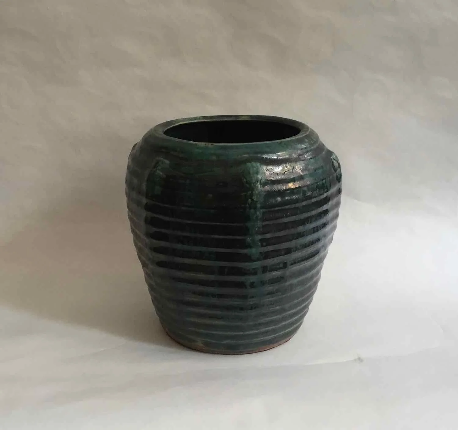 Emerald Ribbed Vessel, 2016, stoneware, 7x7"