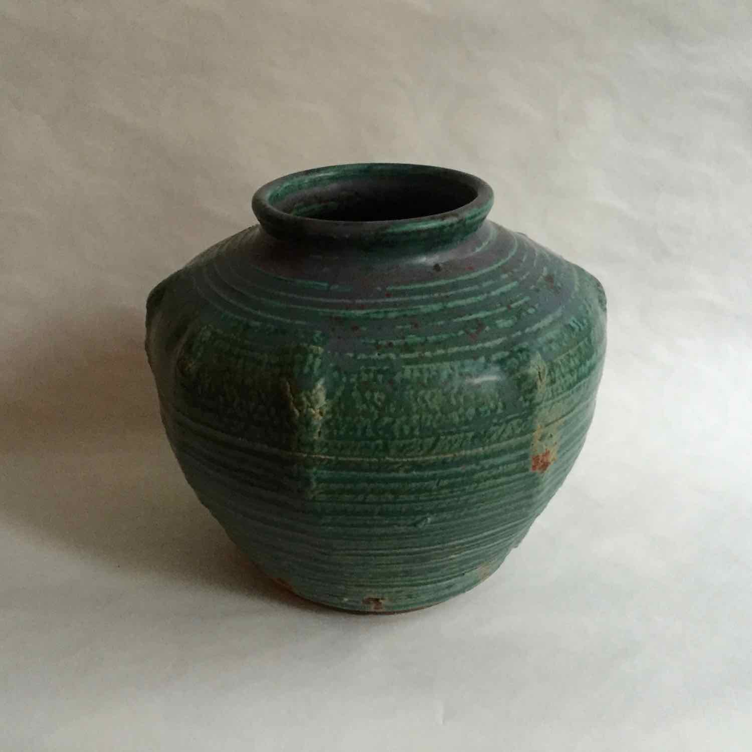 Green Bulged Vessel, 2016, stoneware, 8x8"