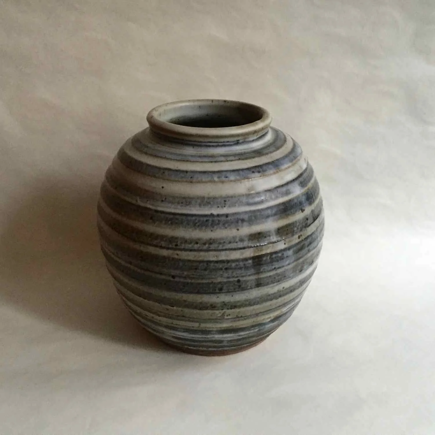 Striped Vessel - Blue, 2016, stoneware, 8x7.5"