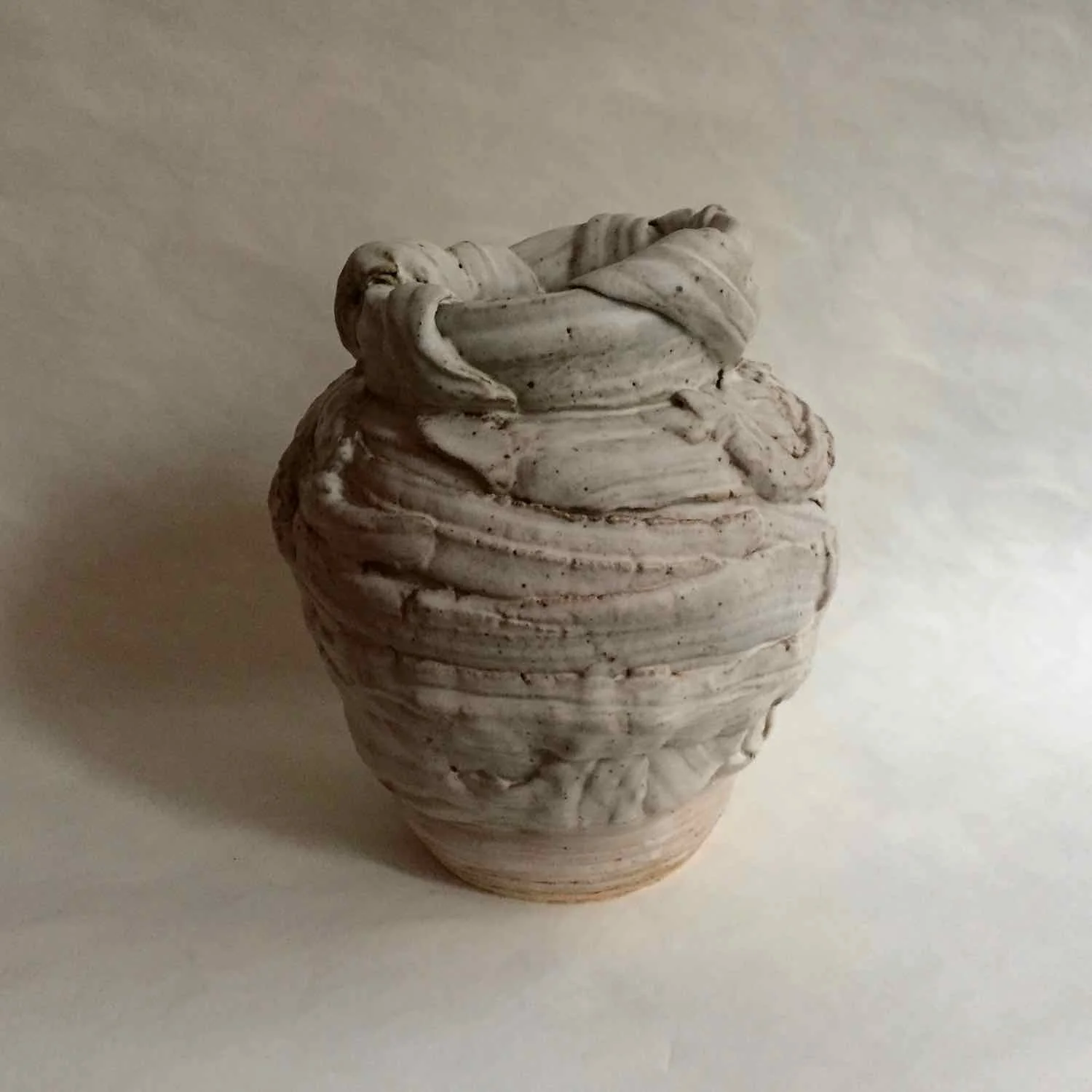 White Wrapped Vessel, 2016, stoneware, 9x7"
